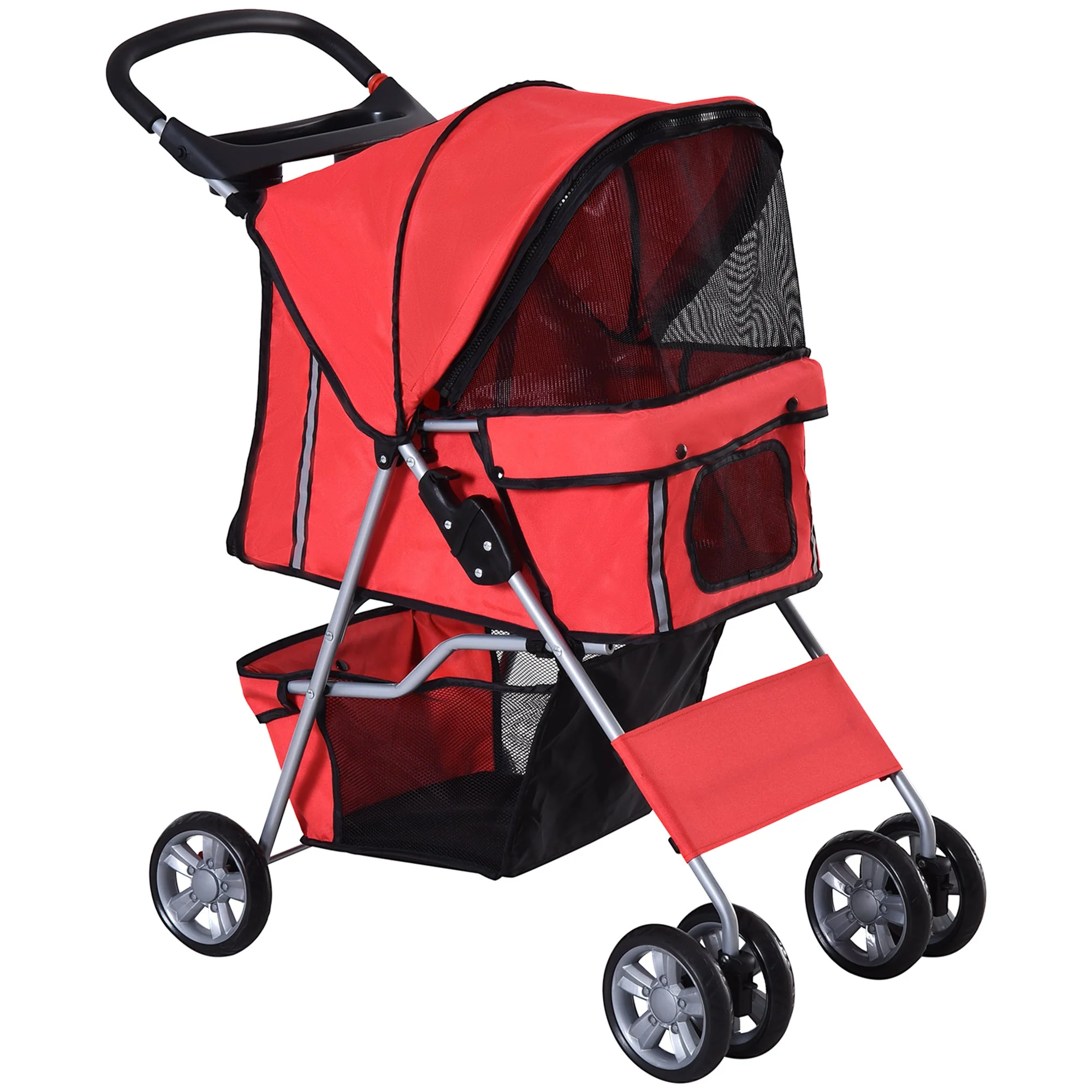 PawHut Dog Stroller Pushchair Pet 600D Oxford Cloth Pram Red - Suitable for Small Pets - Image 3