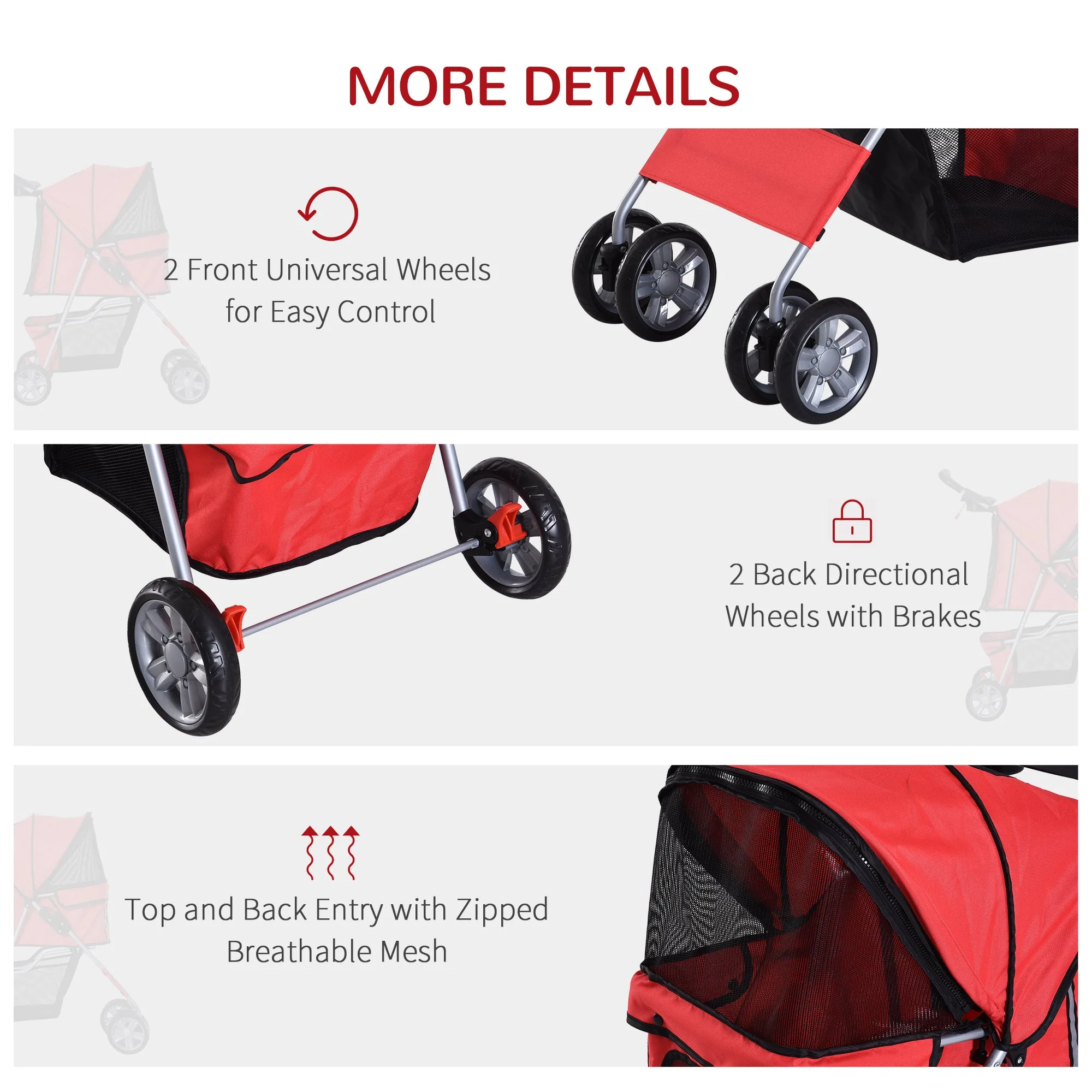 PawHut Dog Stroller Pushchair Pet 600D Oxford Cloth Pram Red - Suitable for Small Pets - Image 7