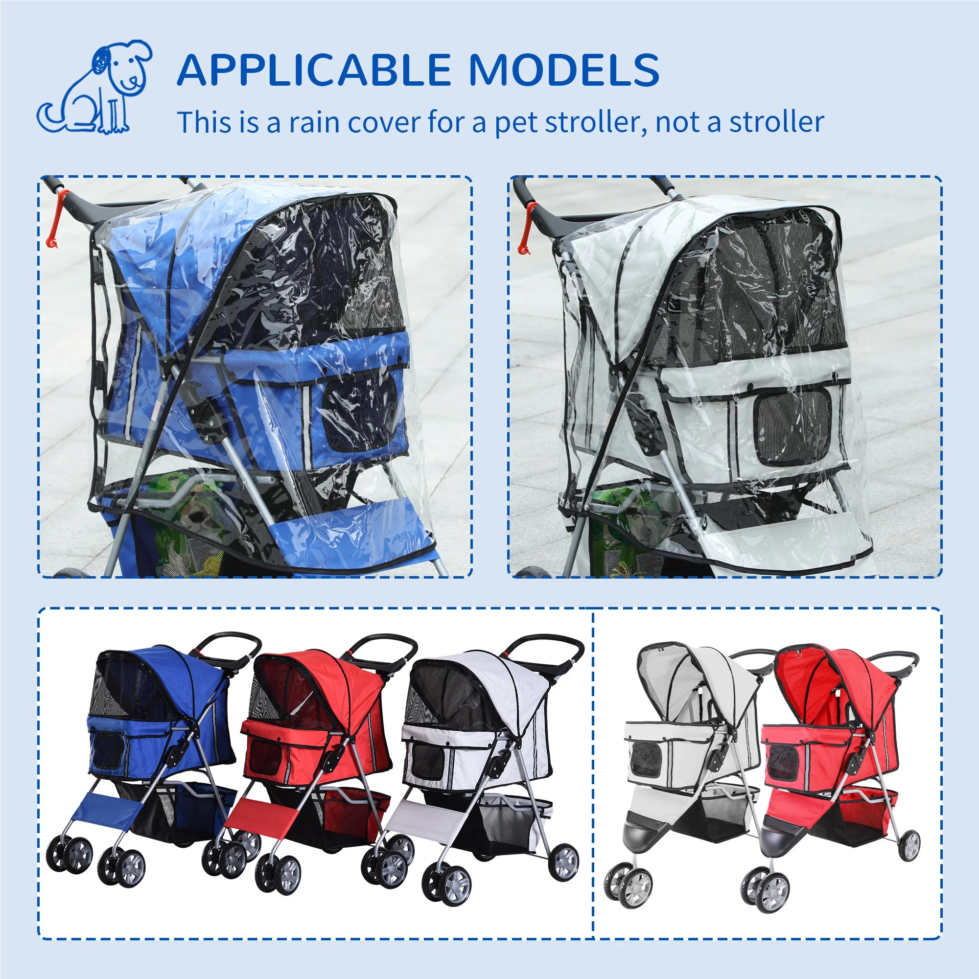 PawHut Dog Stroller Rain Cover - Image 6