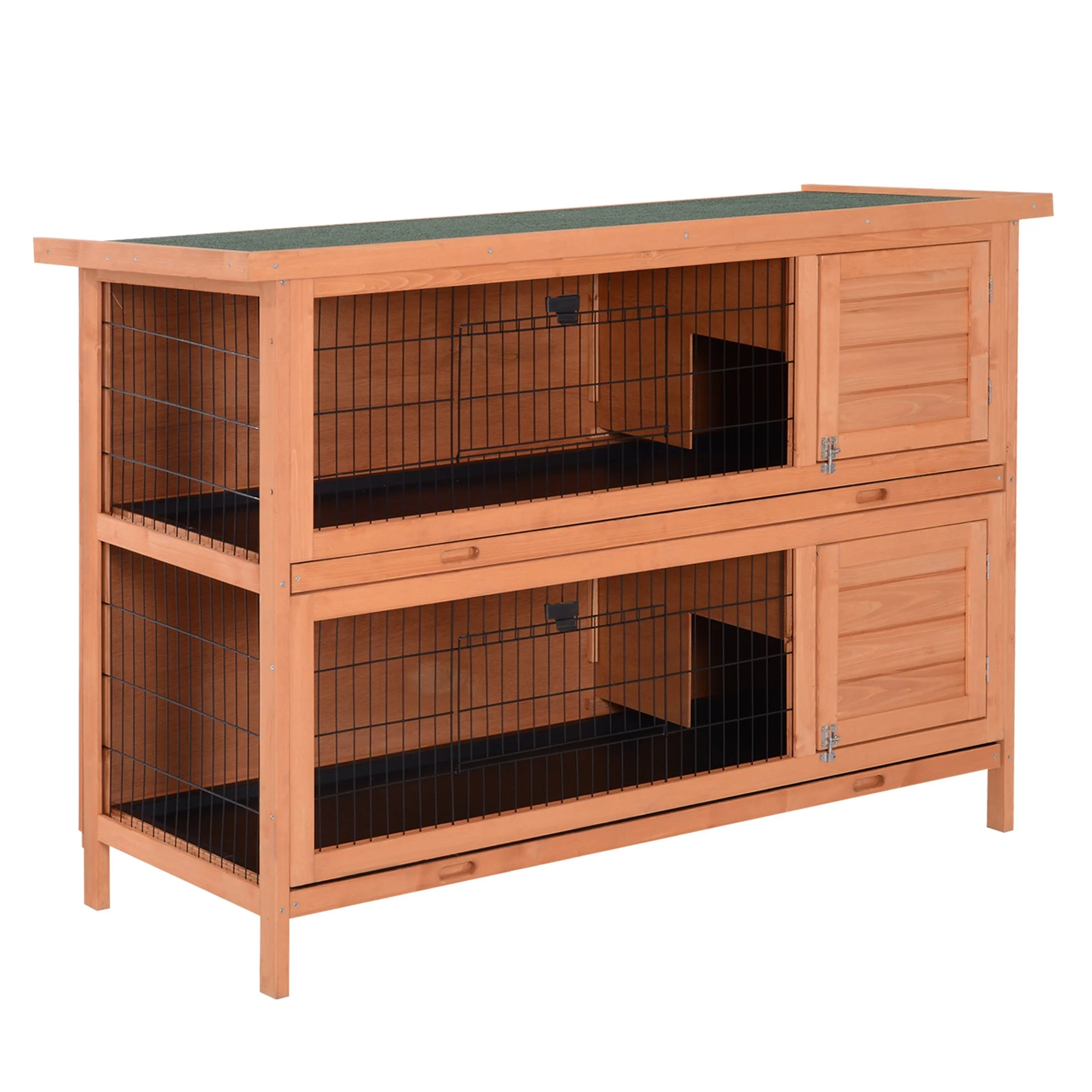 PawHut Double Decker Rabbit Hutch 4FT Guinea Pig Cage with No Leak Trays for Outdoor - Image 2
