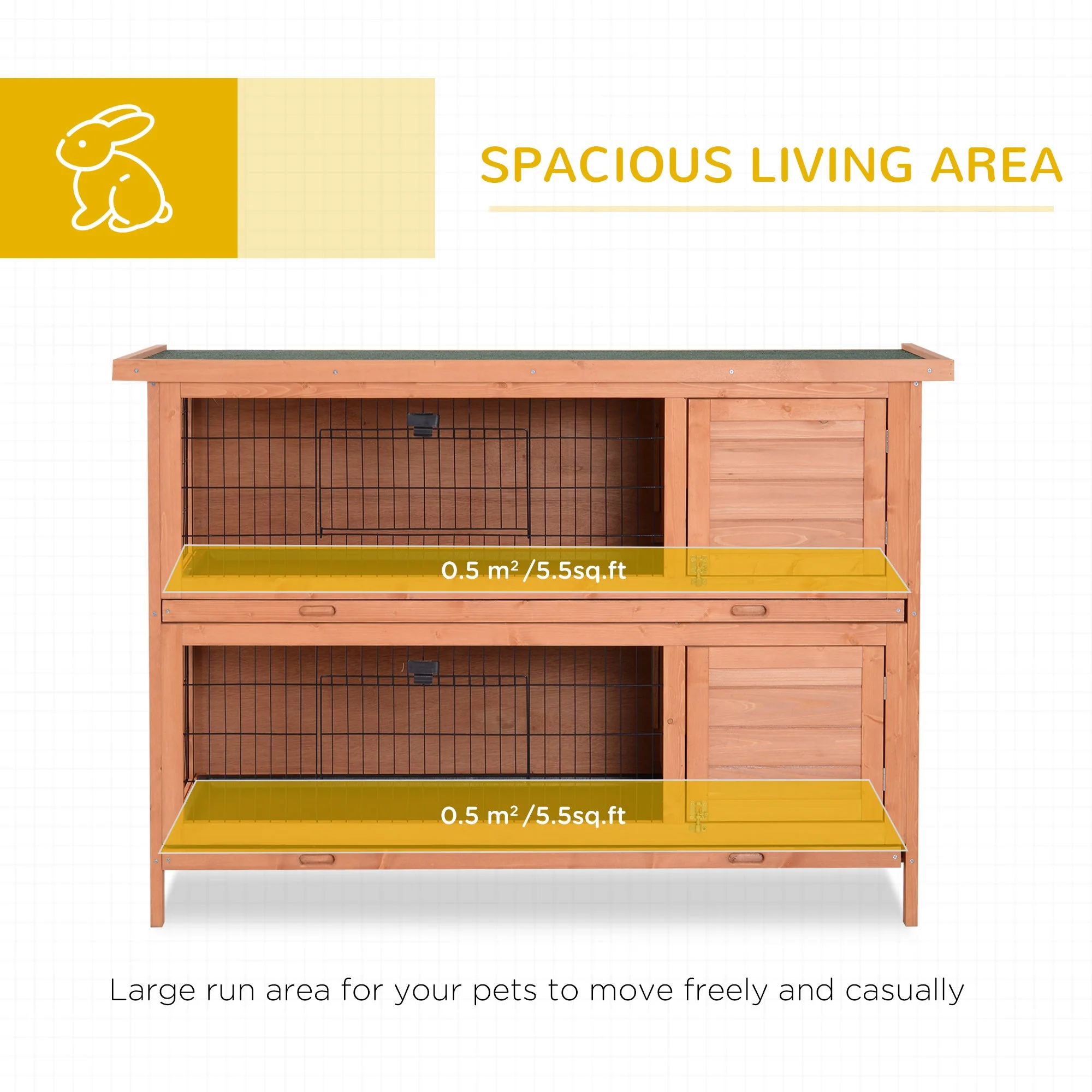 PawHut Double Decker Rabbit Hutch 4FT Guinea Pig Cage with No Leak Trays for Outdoor - Image 4