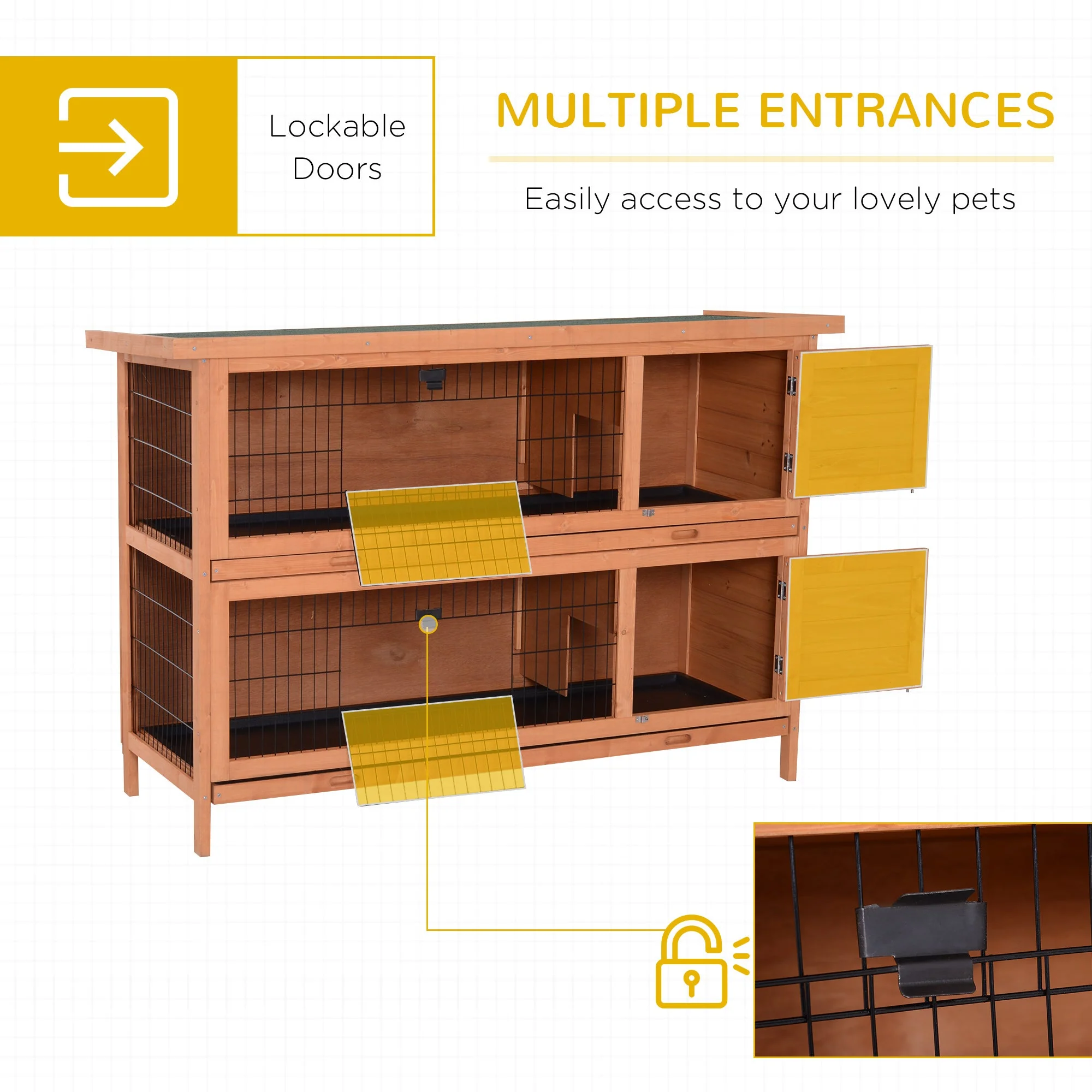 PawHut Double Decker Rabbit Hutch 4FT Guinea Pig Cage with No Leak Trays for Outdoor - Image 5