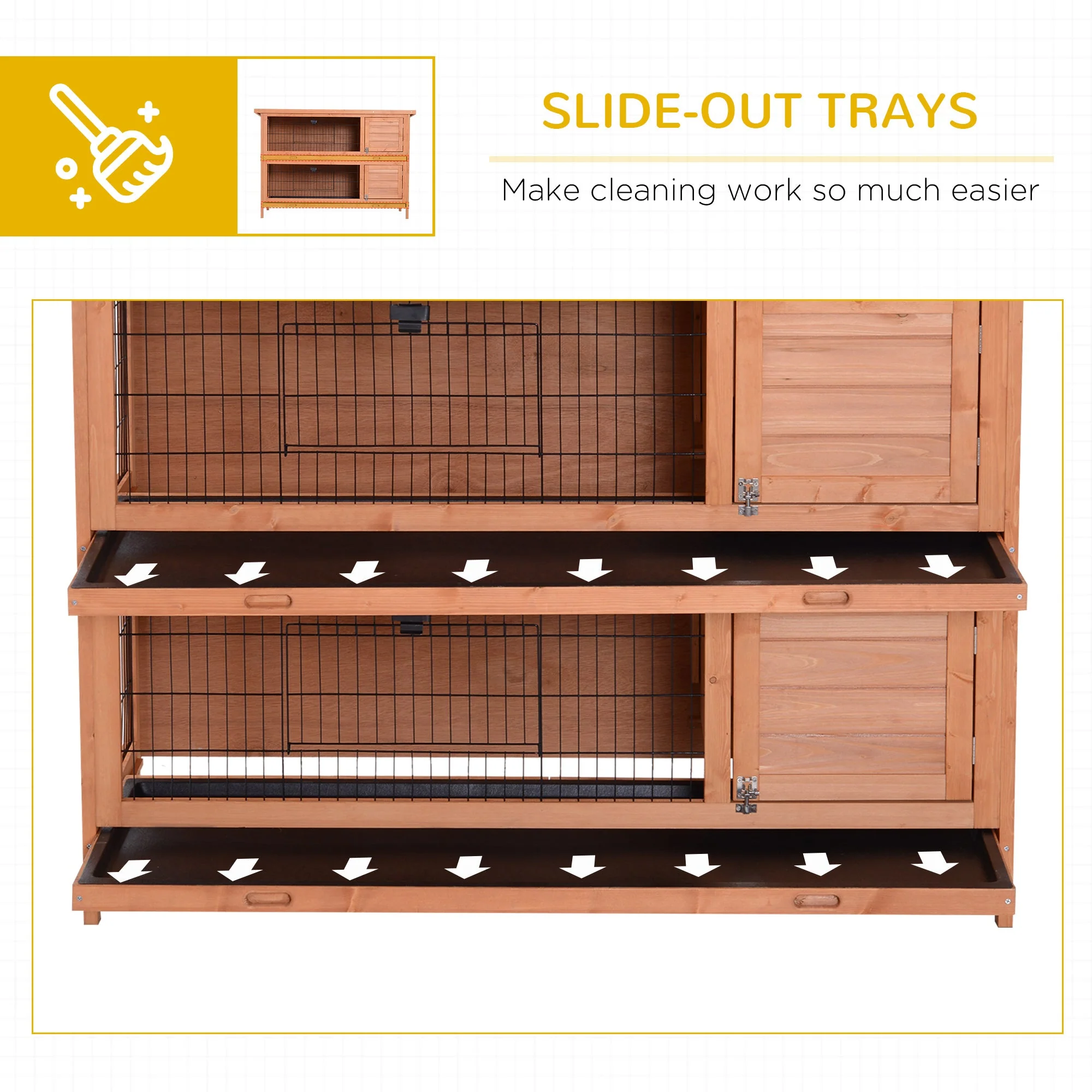 PawHut Double Decker Rabbit Hutch 4FT Guinea Pig Cage with No Leak Trays for Outdoor - Image 6