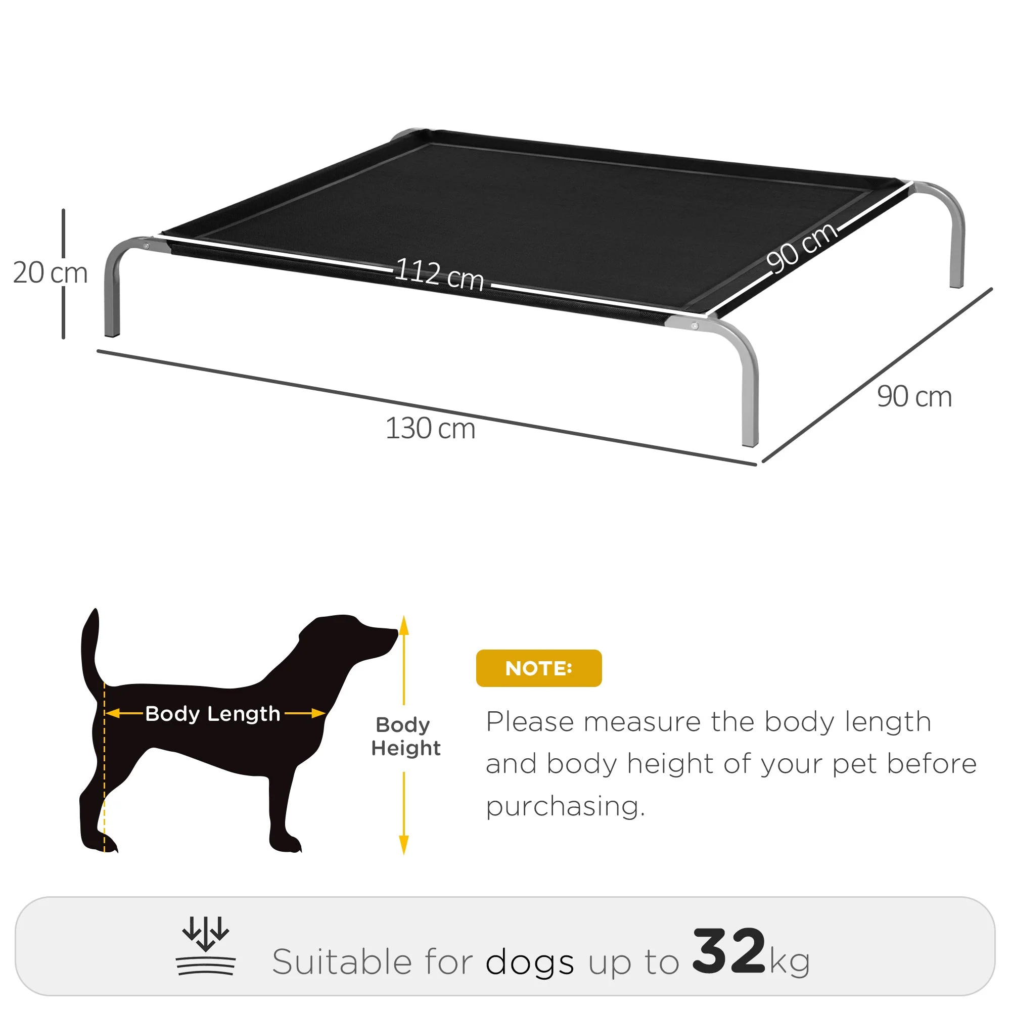 PawHut Elevated Pet Bed Cooling Raised Cot-Style Bed for Large Sized Dogs with Non-slip Pads Steel Frame Breathable Mesh Fabric - Image 3