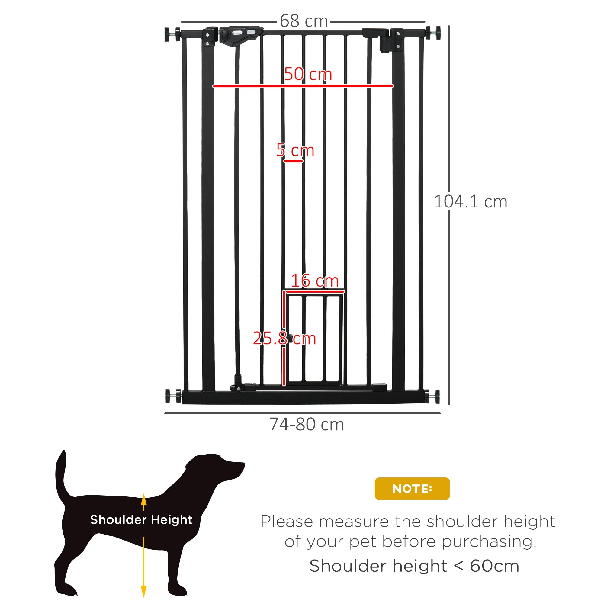 PawHut Extra Tall Dog Gate with Cat Door - Image 4