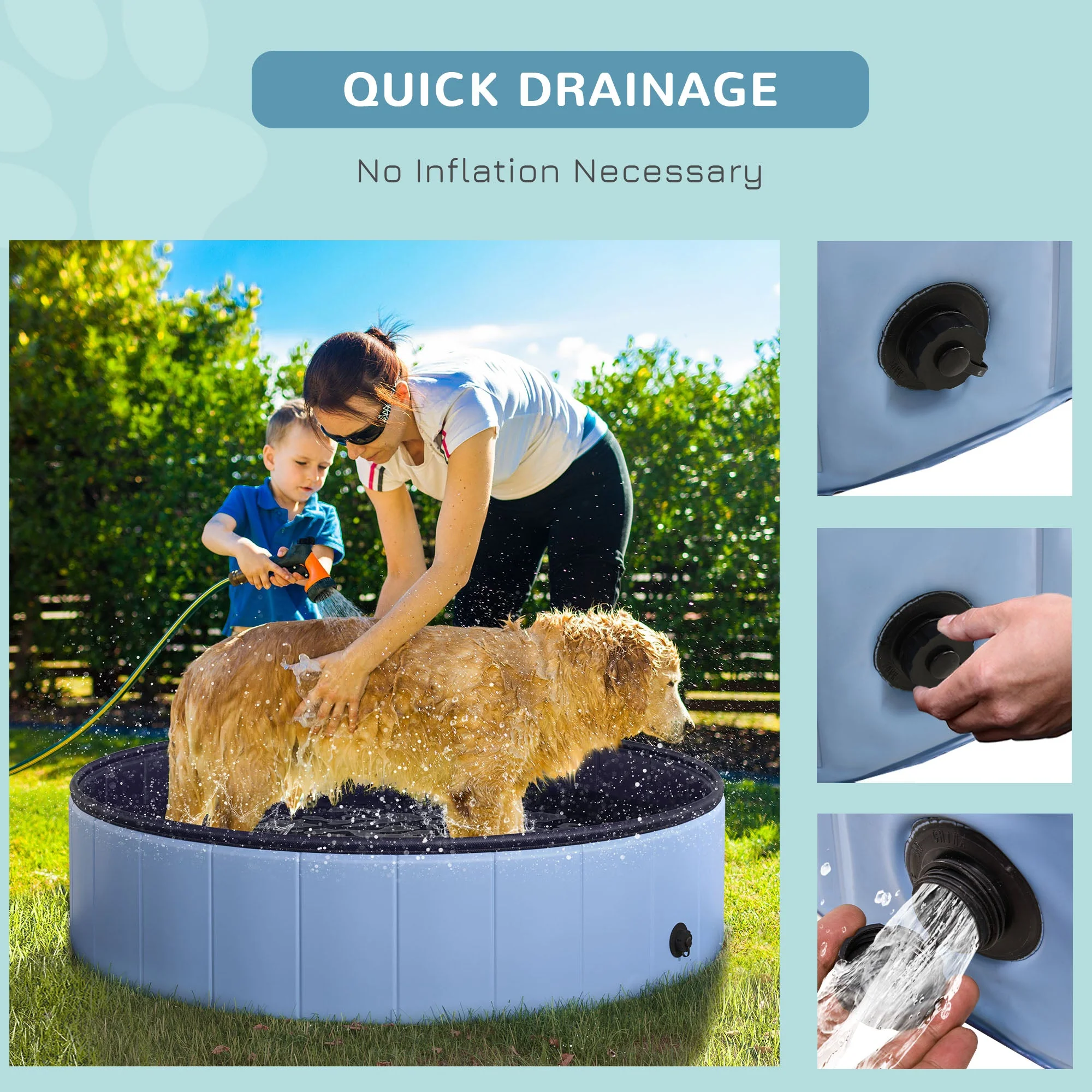 Pawhut Foldable Dog Paddling Pool Pet Cat Swimming Pool Indoor/Outdoor Collapsible Summer Bathing Tub Shower Tub Puppy Washer (?120  30H cm - Image 4