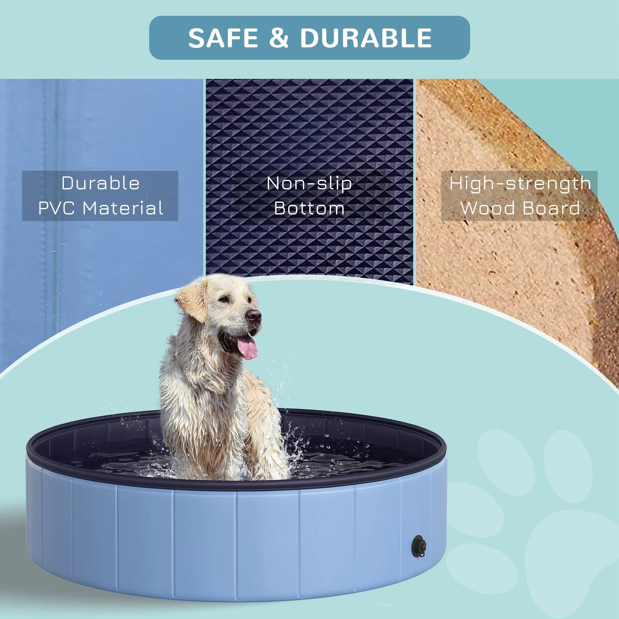 Pawhut Foldable Dog Paddling Pool Pet Cat Swimming Pool Indoor/Outdoor Collapsible Summer Bathing Tub Shower Tub Puppy Washer (?120  30H cm - Image 6