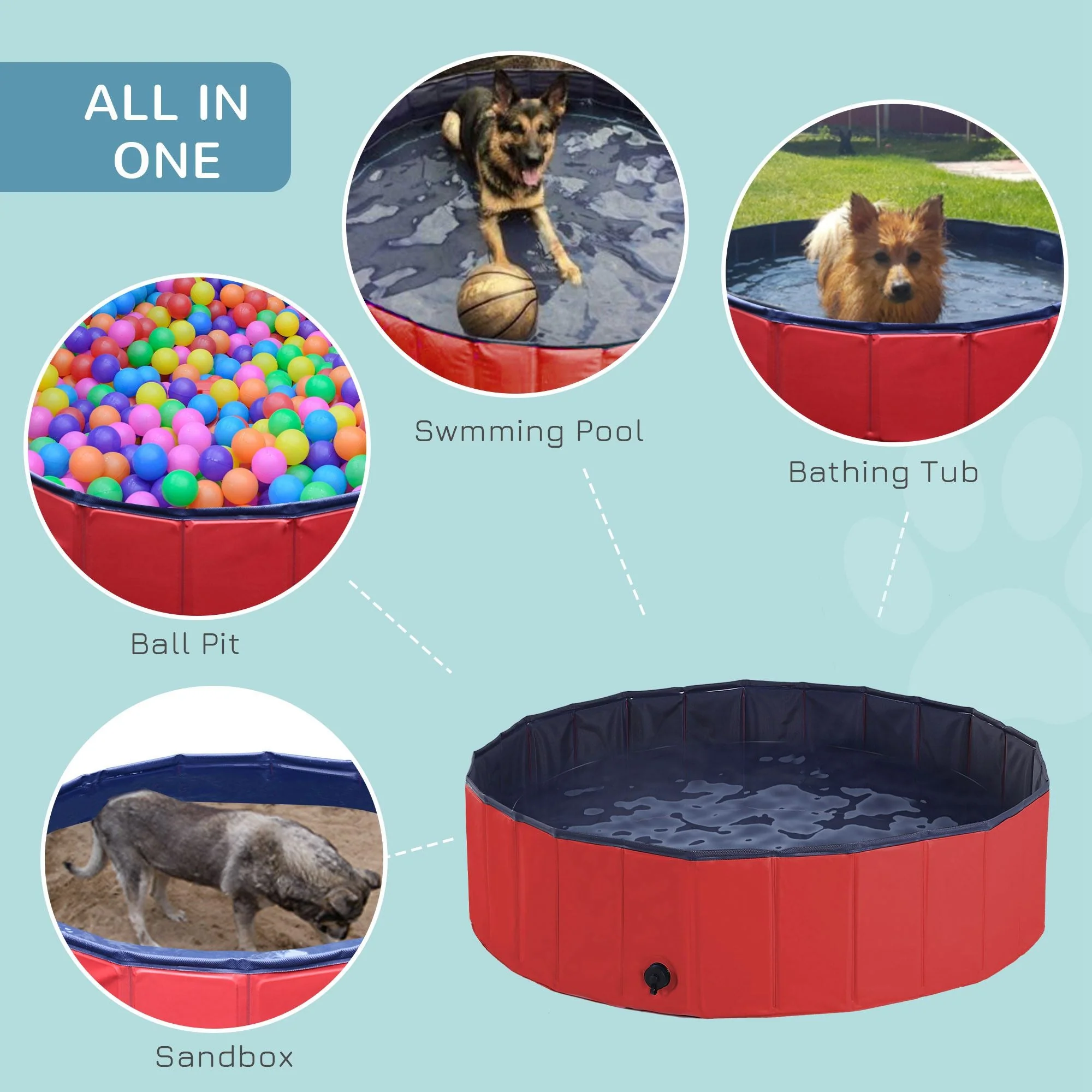 Pawhut Foldable Dog Paddling Pool Pet Cat Swimming Pool Indoor/Outdoor Collapsible Summer Bathing Tub Shower Tub Puppy Washer (?120  30H cm - Image 3