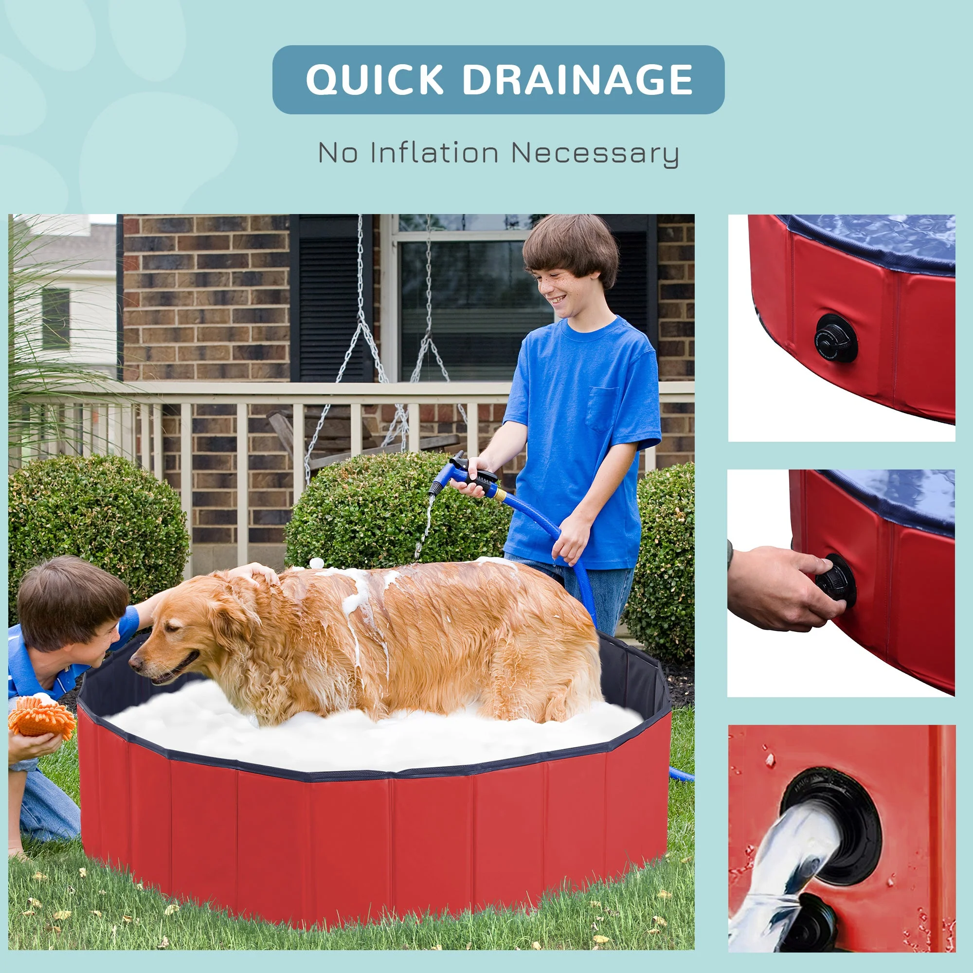 Pawhut Foldable Dog Paddling Pool Pet Cat Swimming Pool Indoor/Outdoor Collapsible Summer Bathing Tub Shower Tub Puppy Washer (?120  30H cm - Image 5