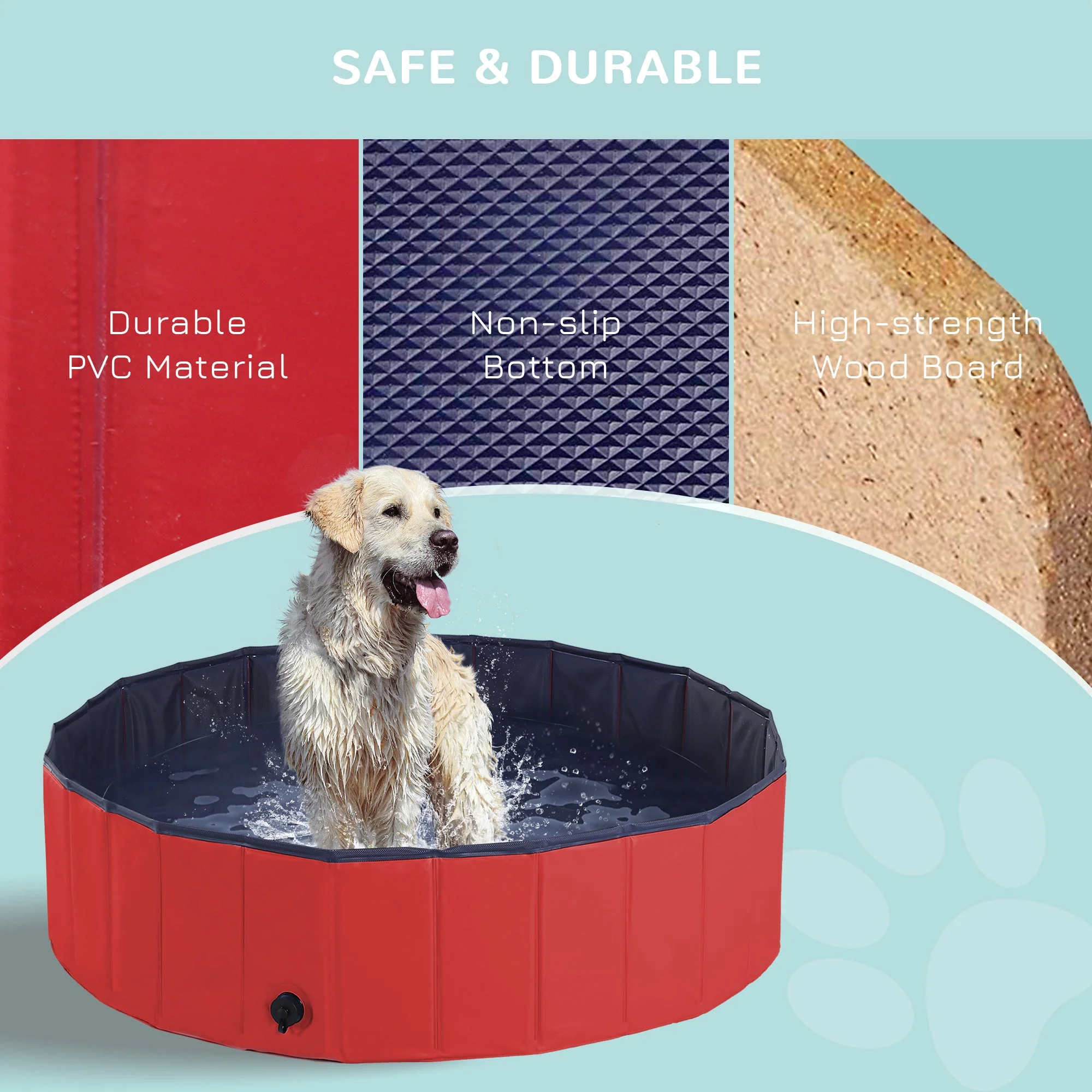 Pawhut Foldable Dog Paddling Pool Pet Cat Swimming Pool Indoor/Outdoor Collapsible Summer Bathing Tub Shower Tub Puppy Washer (?120  30H cm - Image 6
