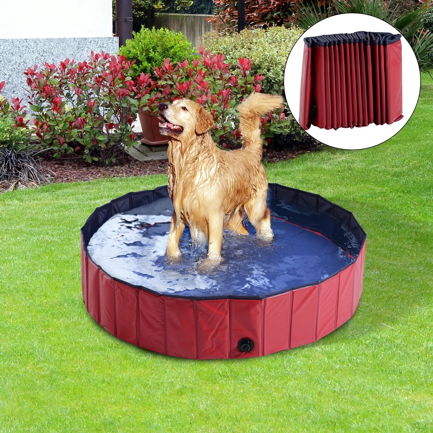PawHut Foldable Dog Paddling Pool Pet Cat Swimming Pool Indoor/Outdoor Collapsible Summer Bathing Tub Shower Tub Puppy Washer ?140 x 30H cm - Image 9
