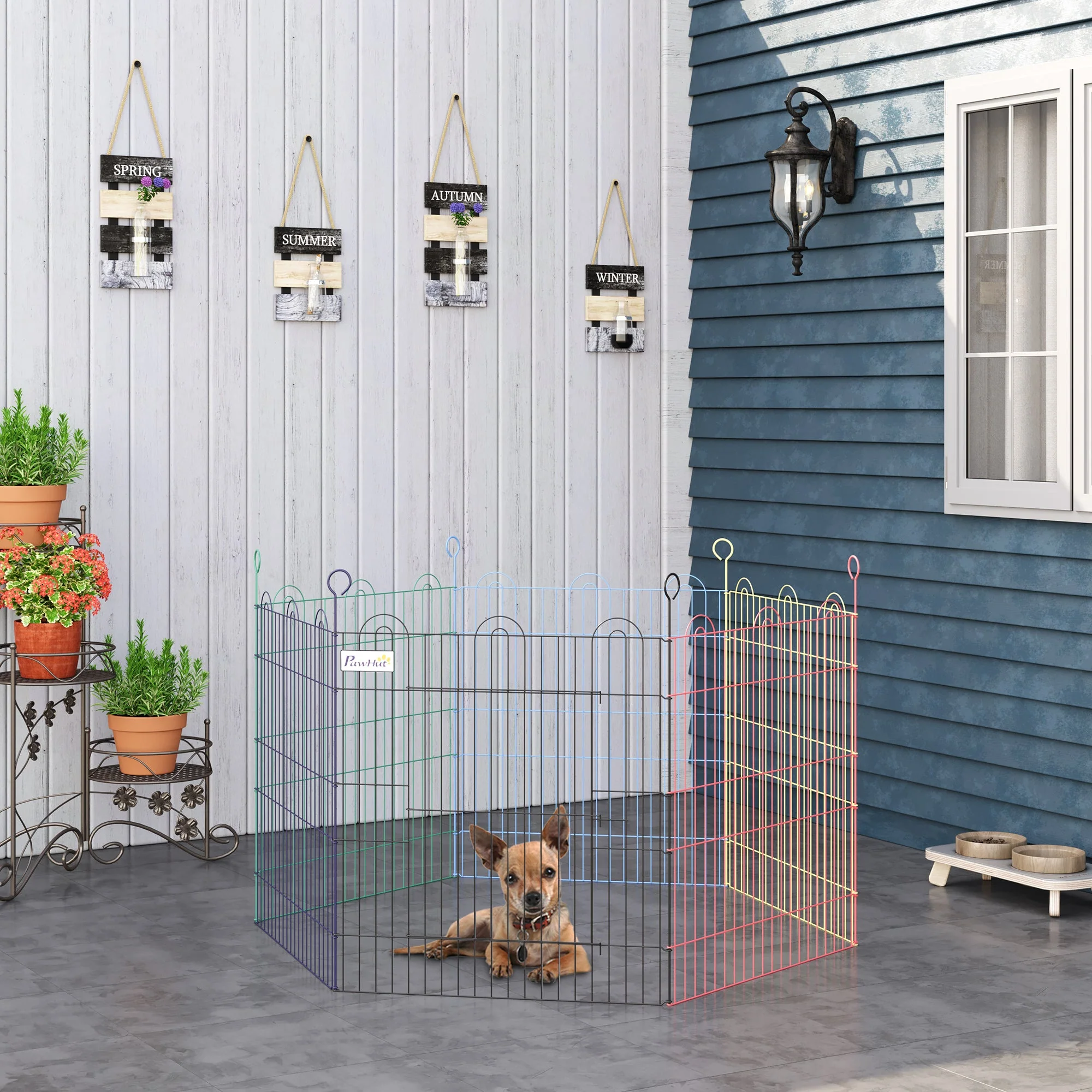 PawHut Foldable Pet Playpen Puppy Pen w/ Door Metal Indoor & Outdoor - Image 2