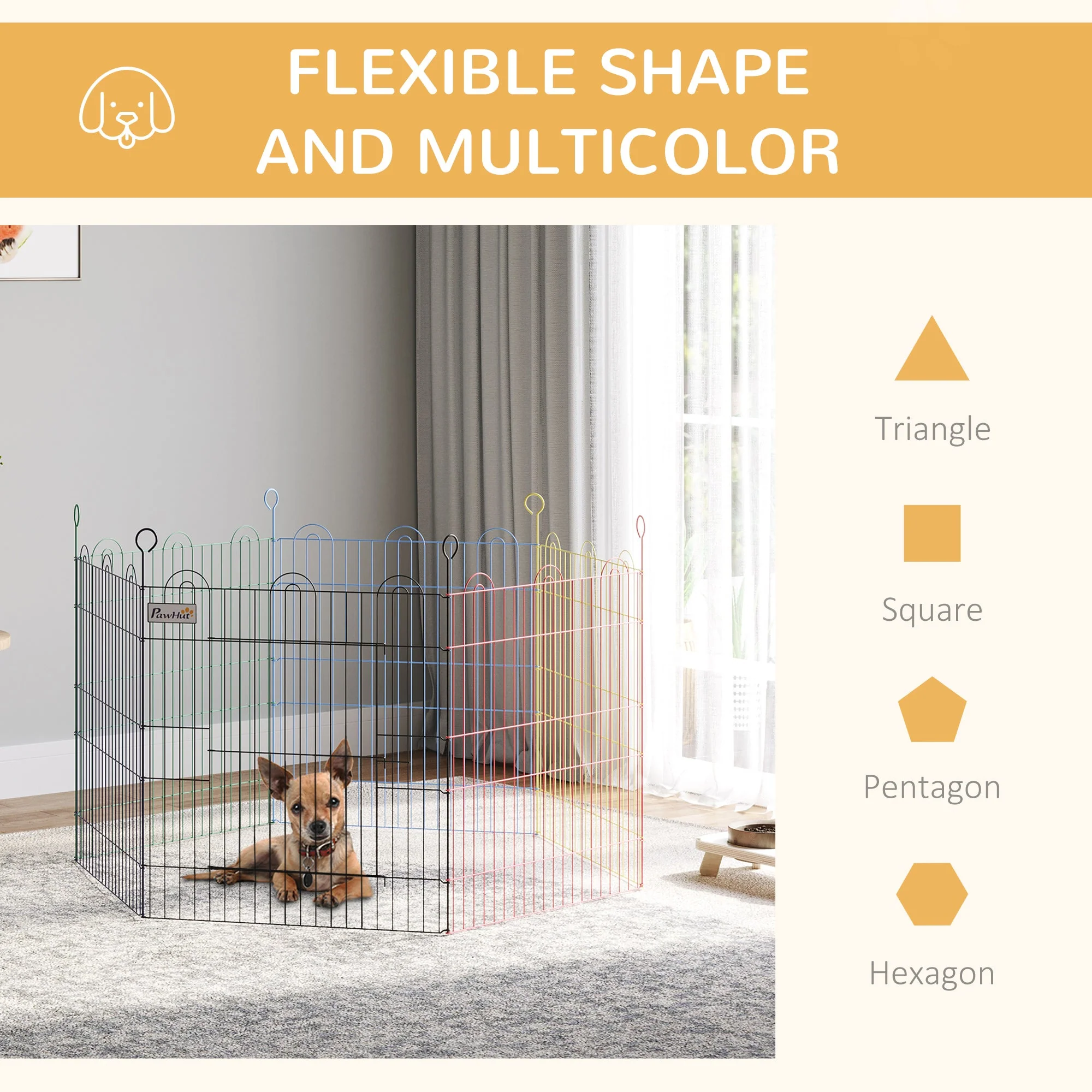PawHut Foldable Pet Playpen Puppy Pen w/ Door Metal Indoor & Outdoor - Image 3