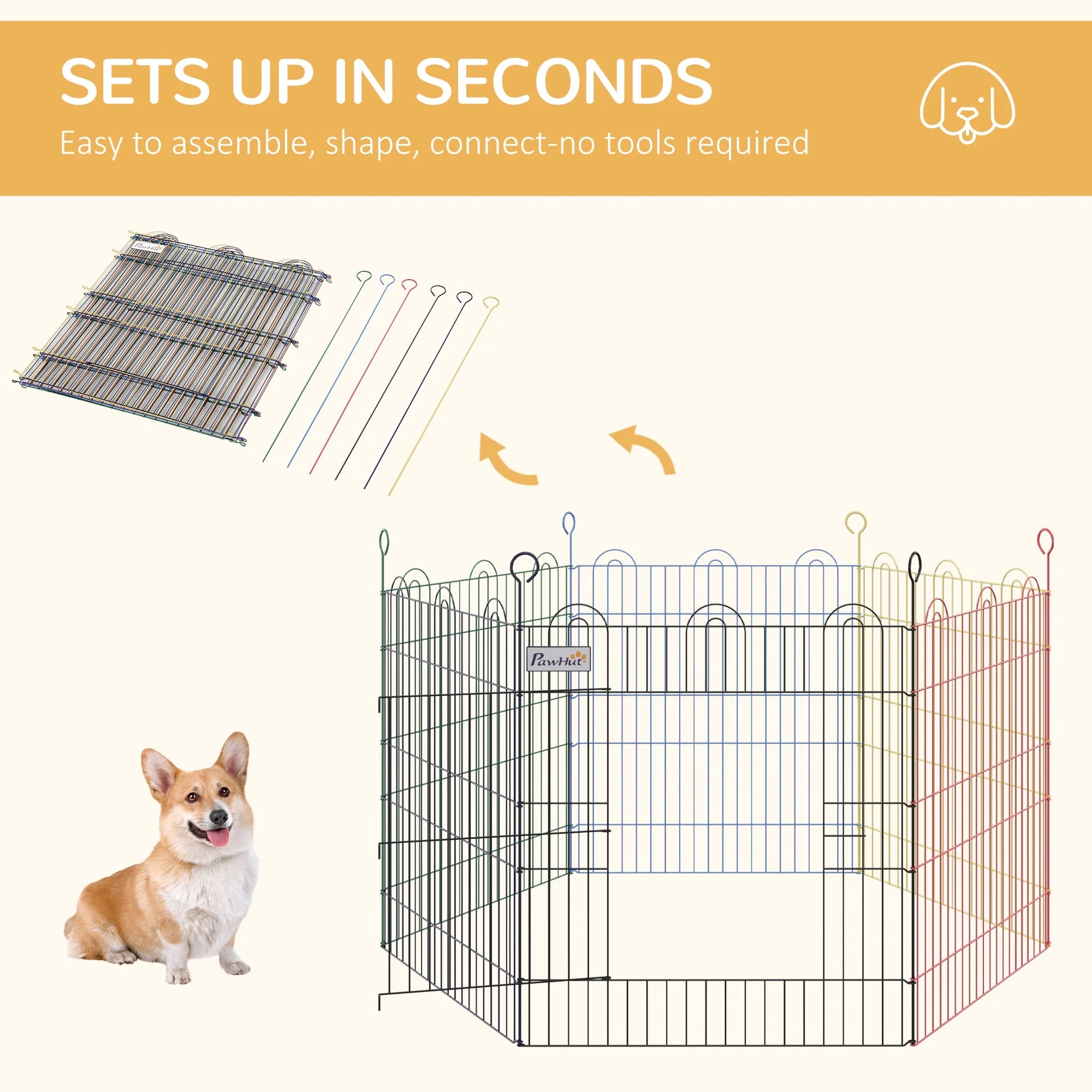 PawHut Foldable Pet Playpen Puppy Pen w/ Door Metal Indoor & Outdoor - Image 5