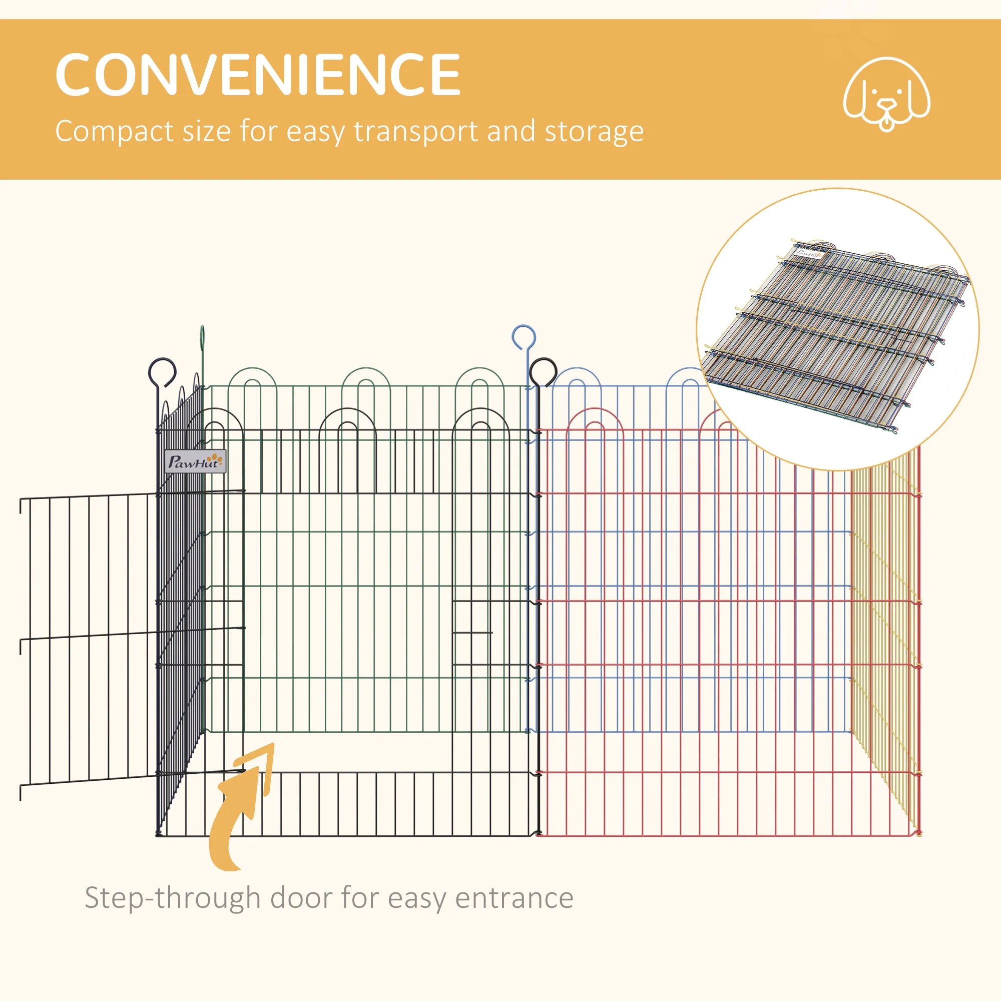 PawHut Foldable Pet Playpen Puppy Pen w/ Door Metal Indoor & Outdoor - Image 6
