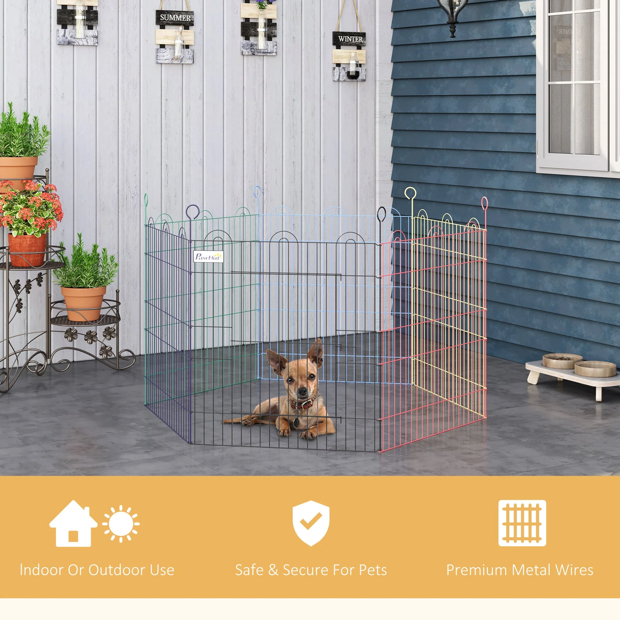 PawHut Foldable Pet Playpen Puppy Pen w/ Door Metal Indoor & Outdoor - Image 7
