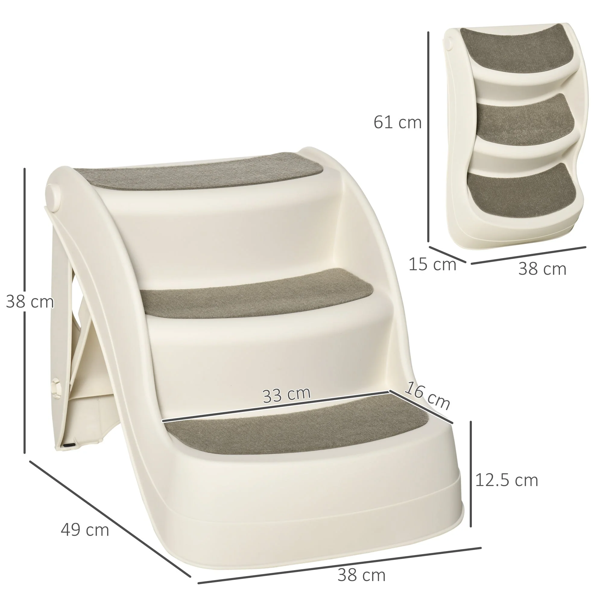 PawHut Foldable Pet Stairs Portable Dog Steps 3-Step Design with Non-slip Mats for High Beds - Image 3