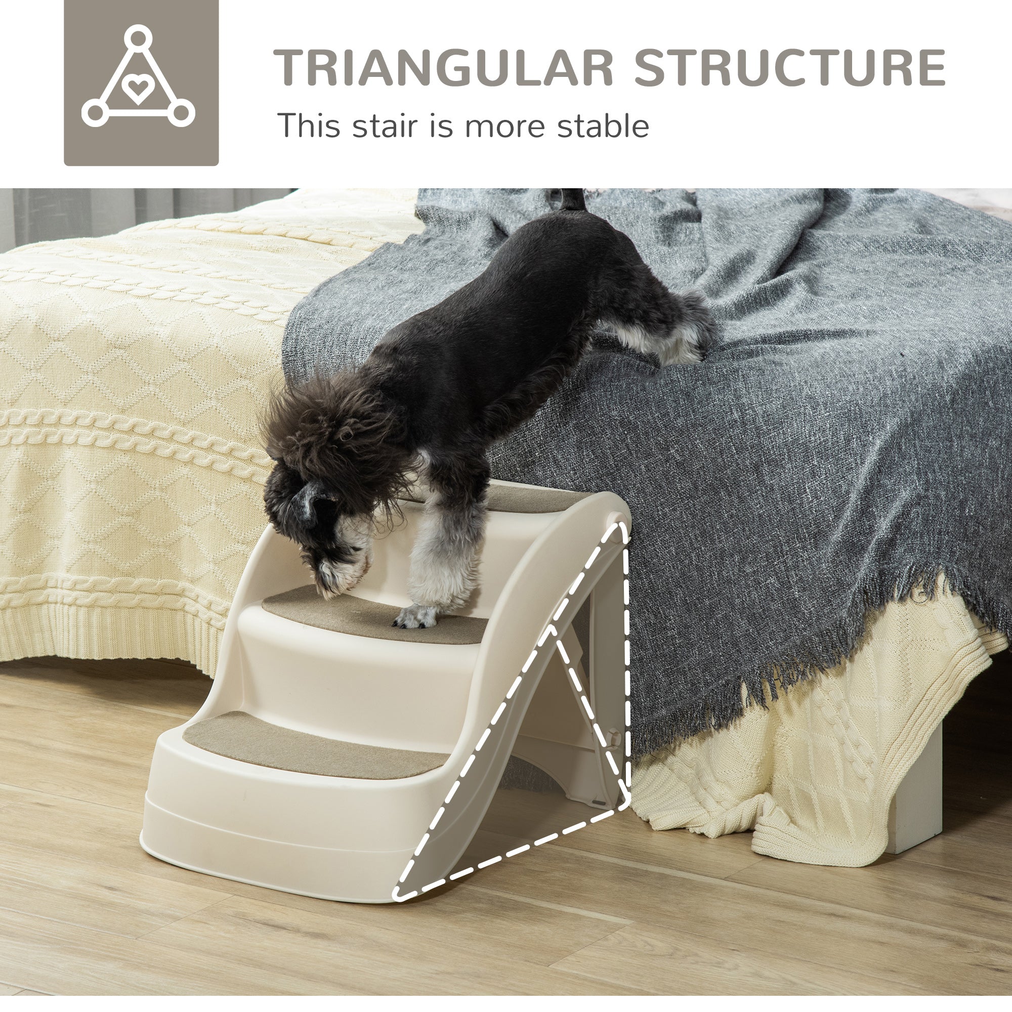 PawHut Foldable Pet Stairs Portable Dog Steps 3-Step Design with Non-slip Mats for High Beds - Image 6
