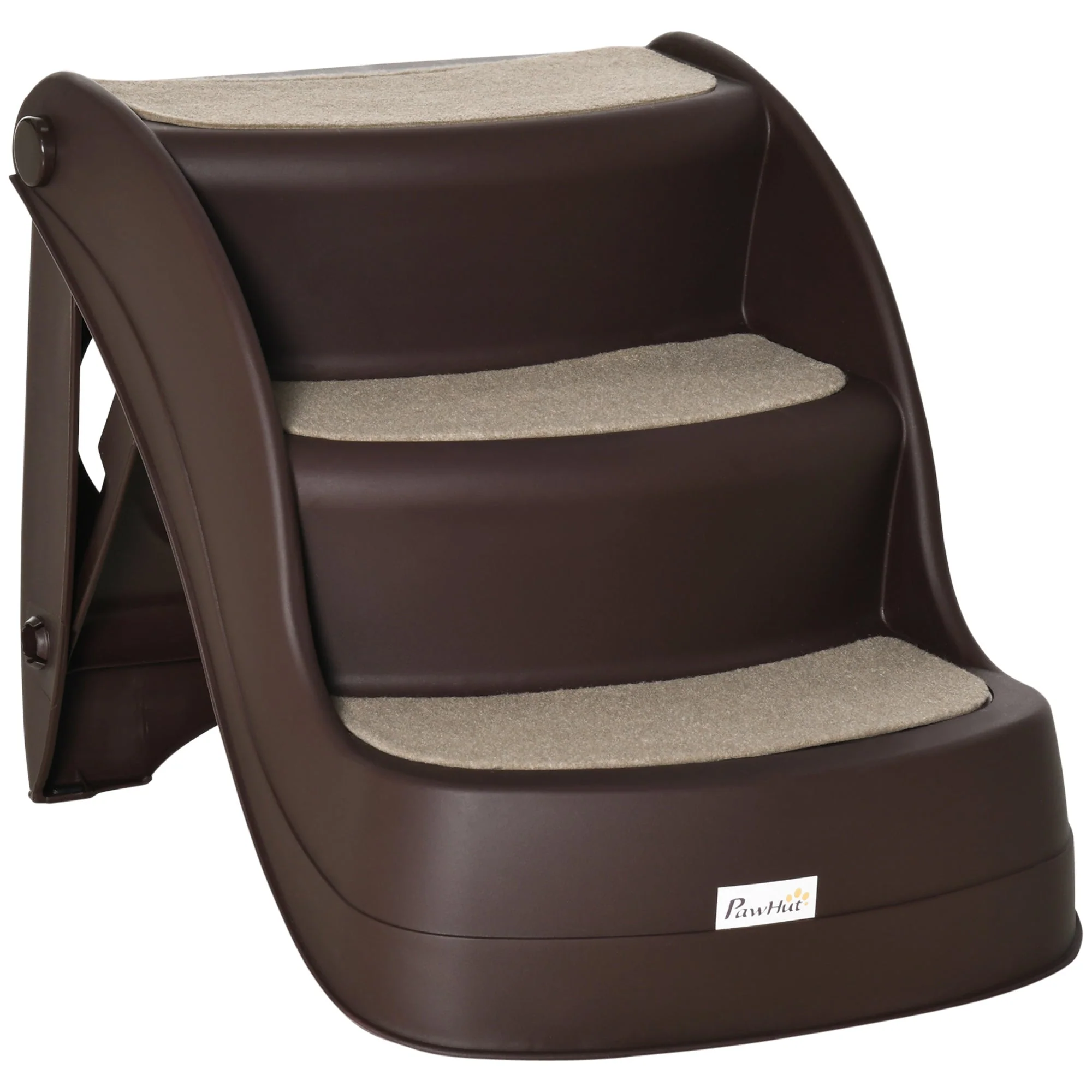 PawHut Foldable Pet Stairs Portable Dog Steps 3-Step Design with Non-slip Mats for High Beds - Image 3