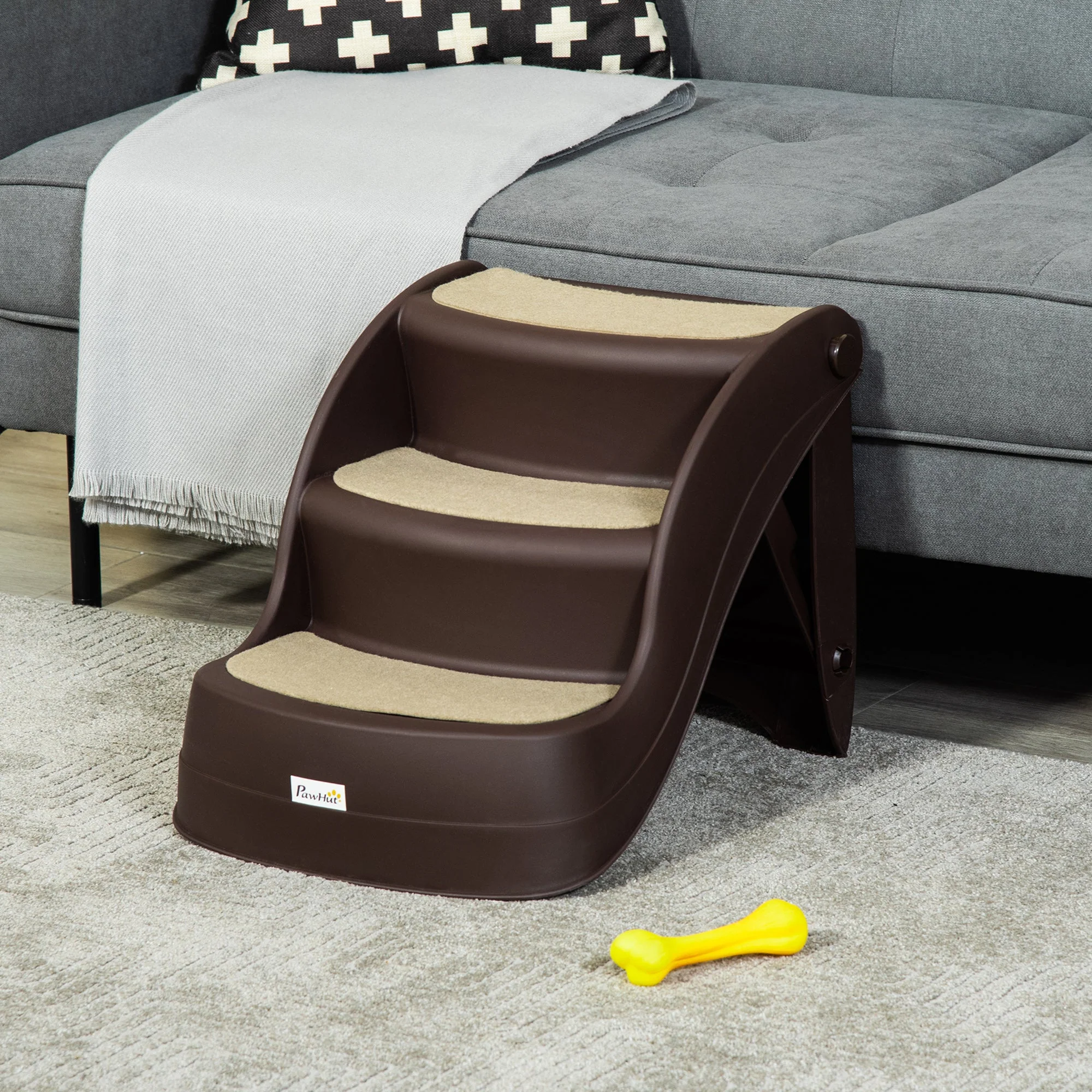 PawHut Foldable Pet Stairs Portable Dog Steps 3-Step Design with Non-slip Mats for High Beds - Image 4