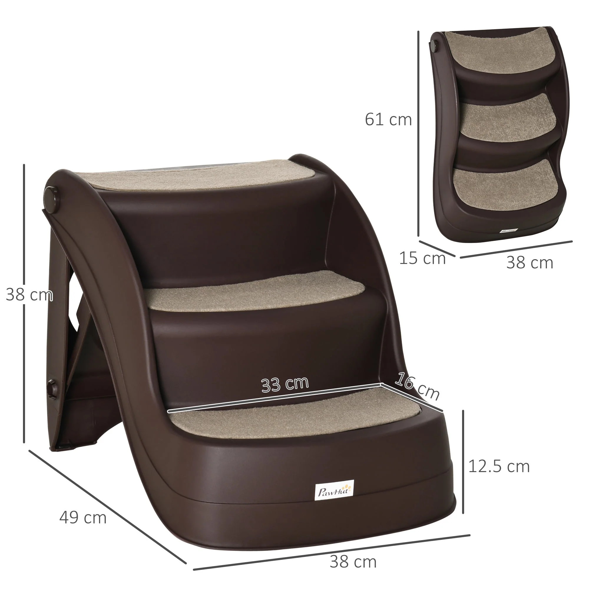 PawHut Foldable Pet Stairs Portable Dog Steps 3-Step Design with Non-slip Mats for High Beds - Image 5