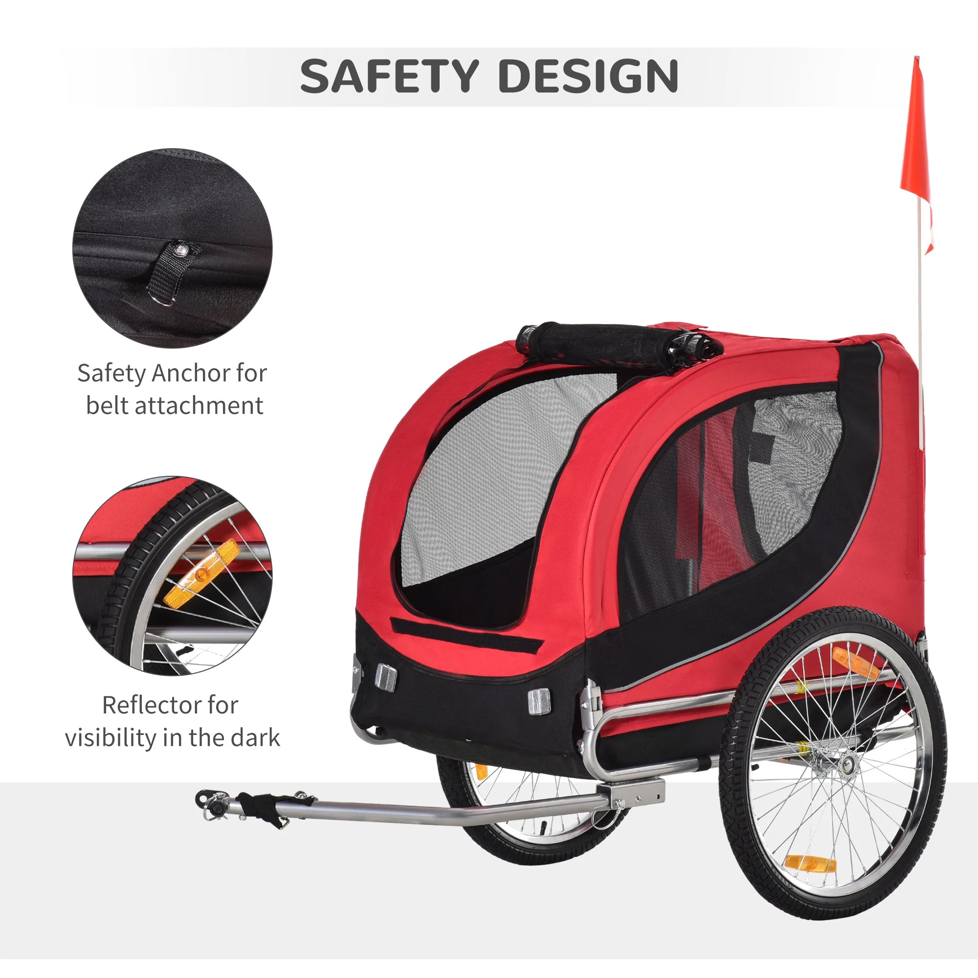 PawHut Folding Bicycle Pet Trailer W/Removable Cover-Red - Image 6