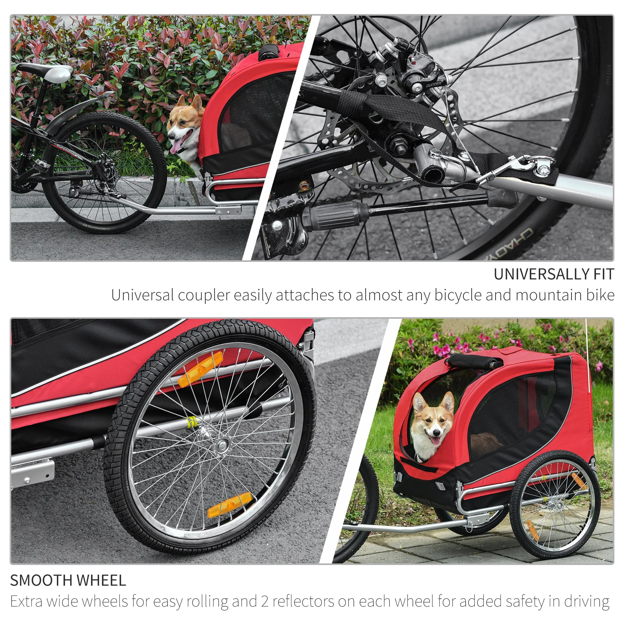 PawHut Folding Bicycle Pet Trailer W/Removable Cover-Red - Image 8