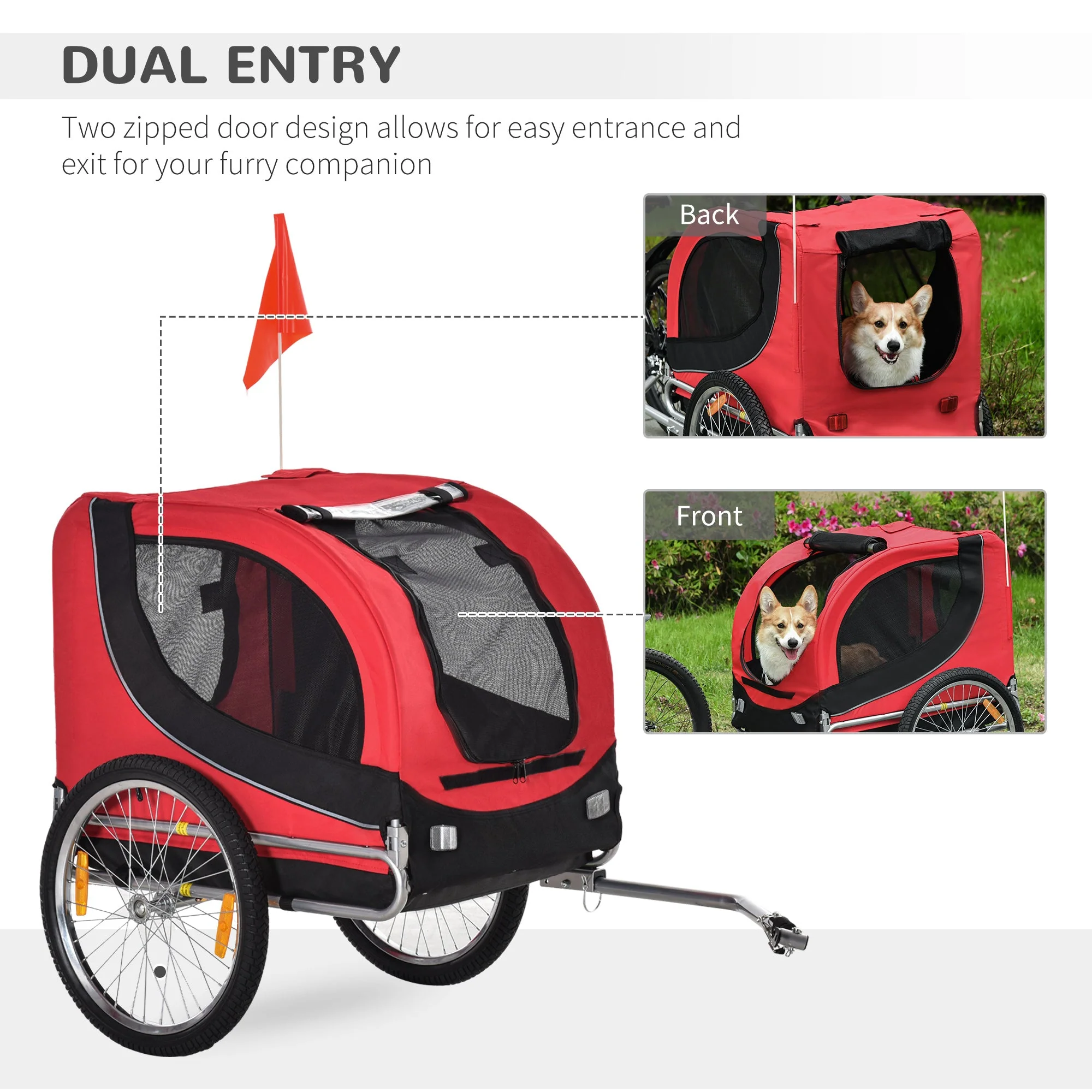 PawHut Folding Bicycle Pet Trailer W/Removable Cover-Red - Image 9