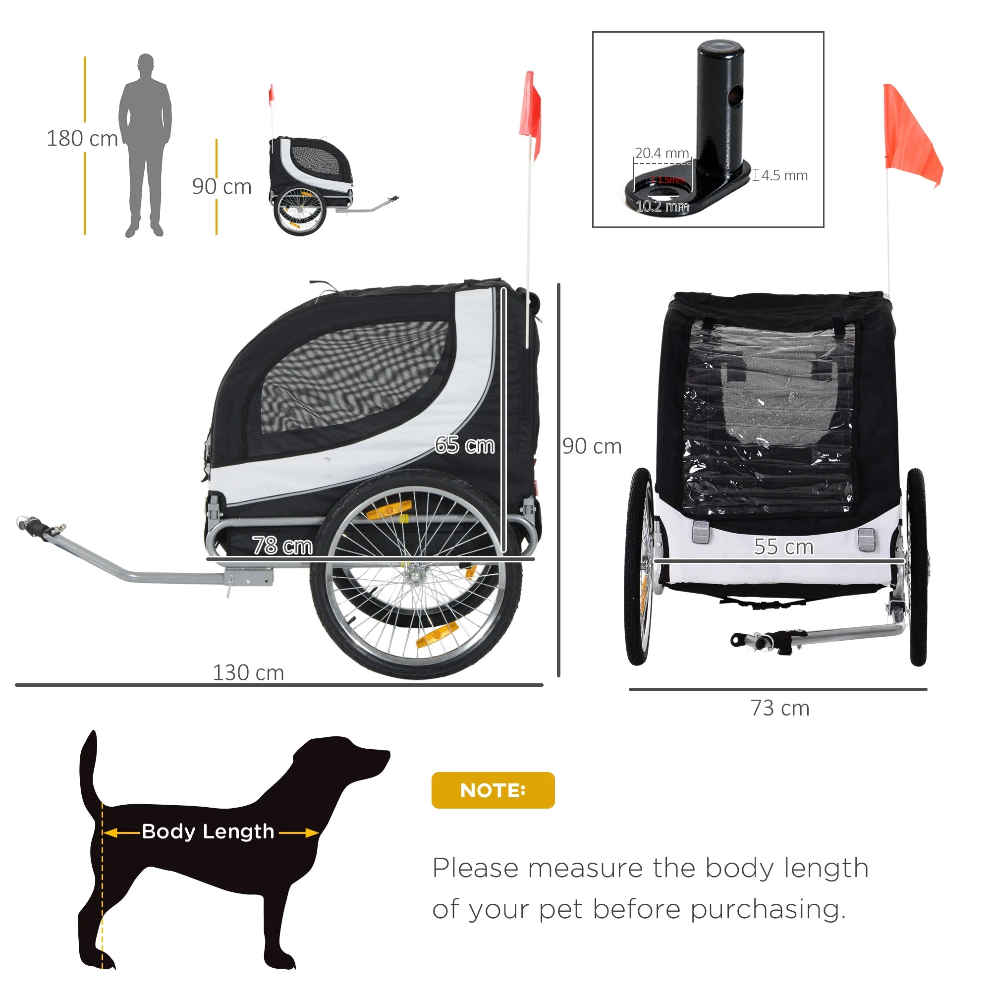 PawHut Folding Dog Bike Trailer Pet Bicycle Jogger Travel Carrier-Black & White - Image 3