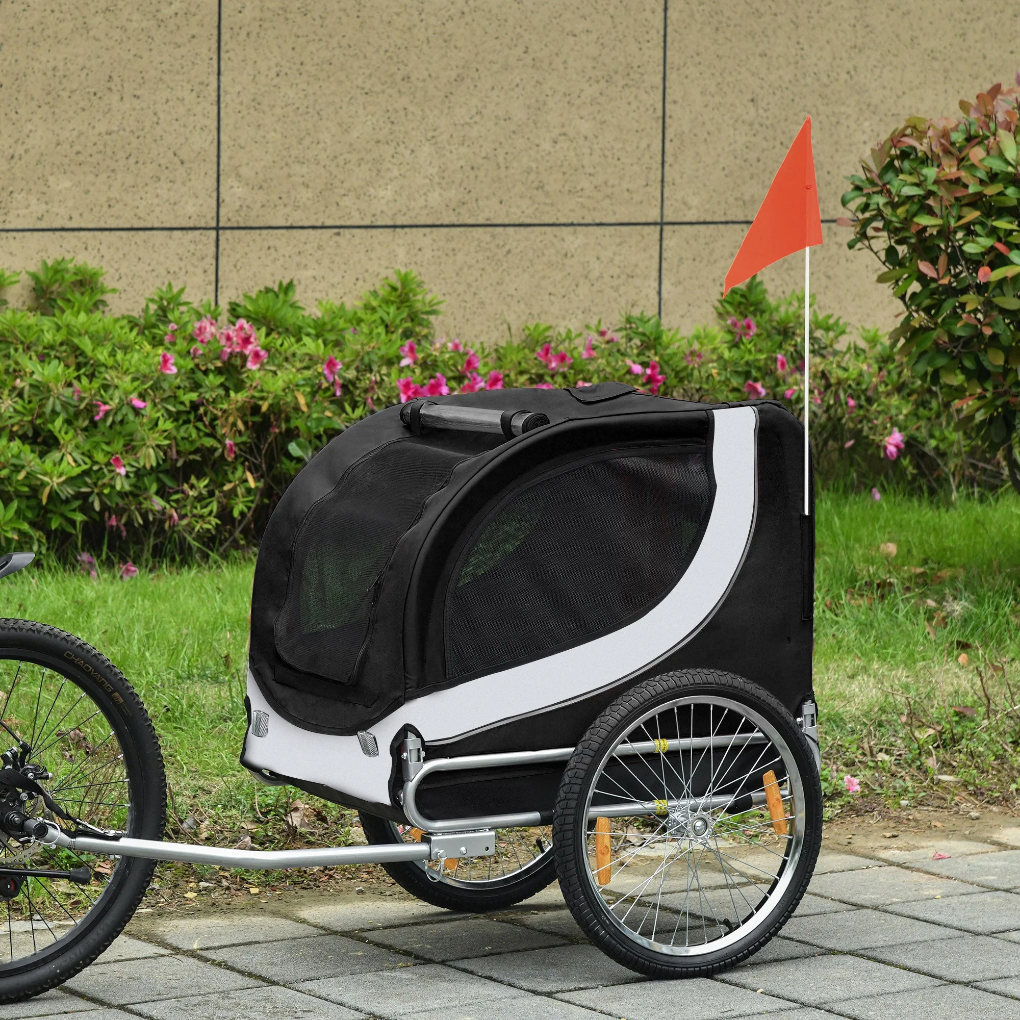 PawHut Folding Dog Bike Trailer Pet Bicycle Jogger Travel Carrier-Black & White - Image 8