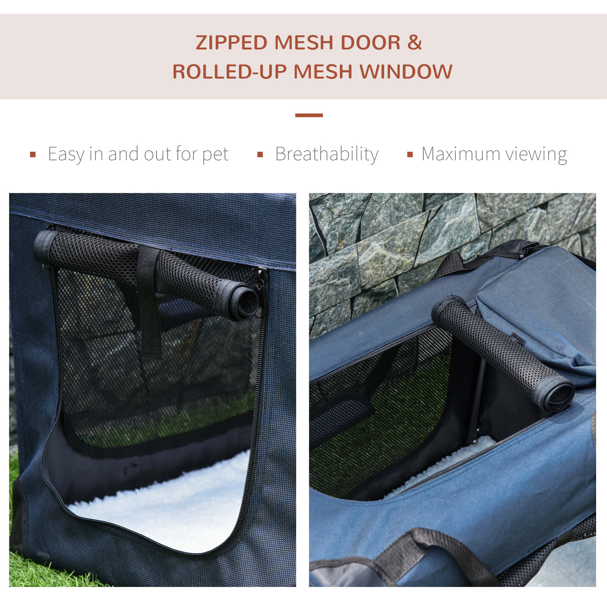 PawHut Folding Pet Carrier Bag Soft Portable Dog Cat Crate Puppy Kennel Cage House with Cushion Storage Bags Dark Blue - Image 7