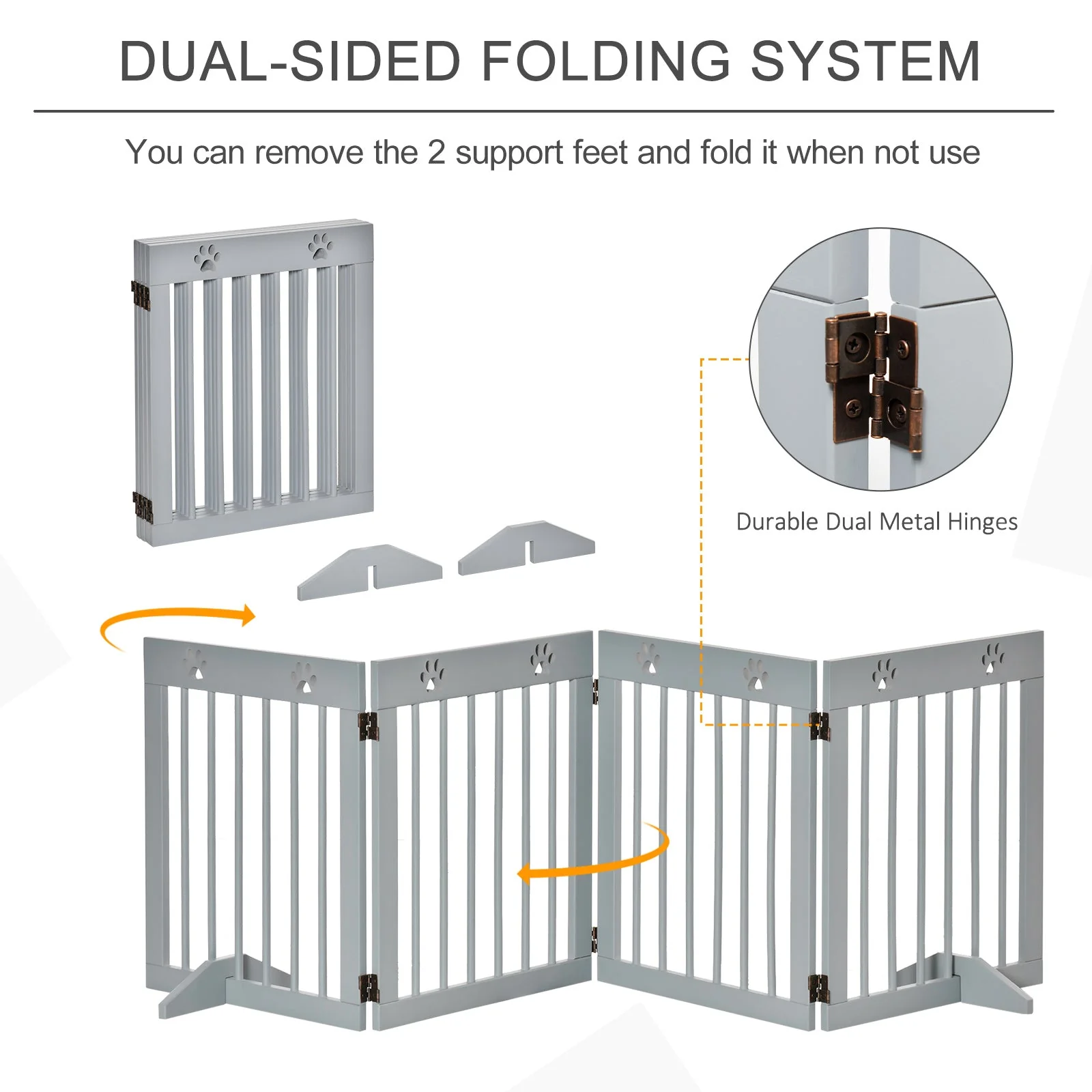 PawHut Freestanding Pet Gate 4 Panel Folding Wooden Dog Barrier w/ Support Feet - Image 4