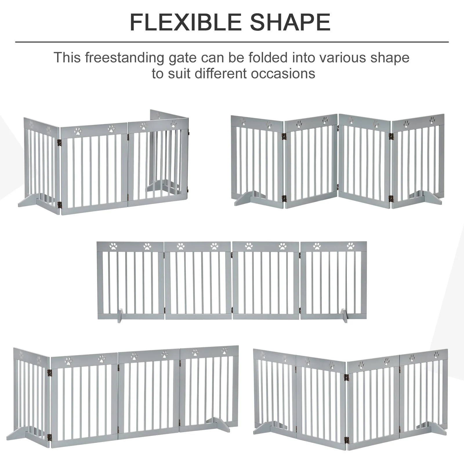 PawHut Freestanding Pet Gate 4 Panel Folding Wooden Dog Barrier w/ Support Feet - Image 5