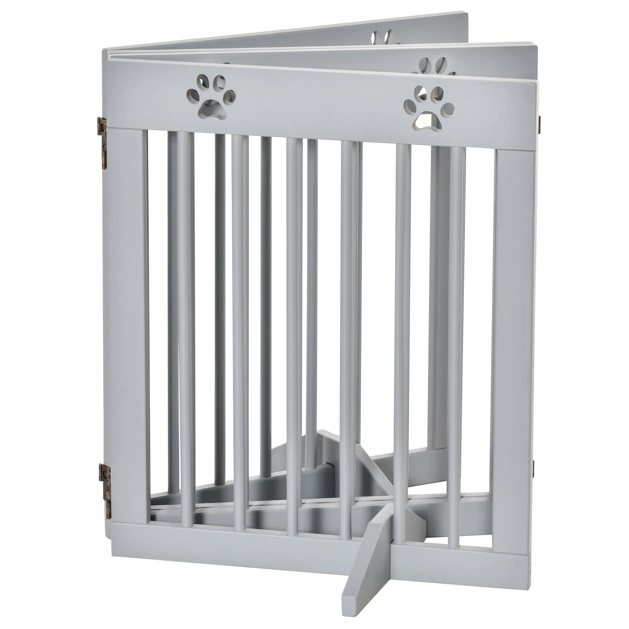 PawHut Freestanding Pet Gate 4 Panel Folding Wooden Dog Barrier w/ Support Feet - Image 8