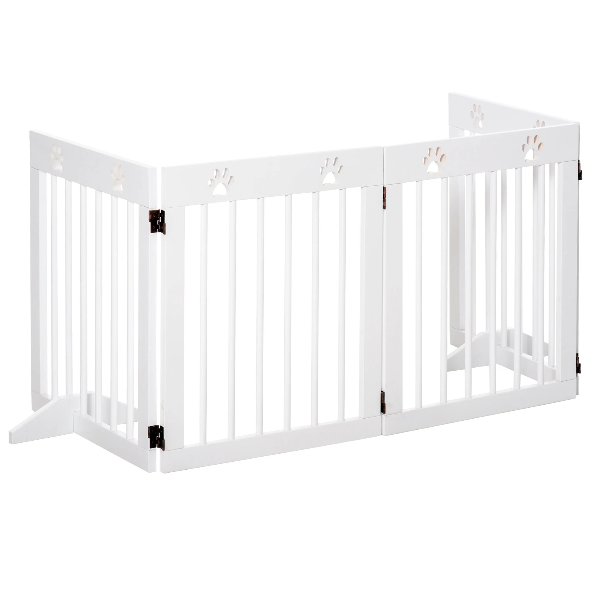 Pawhut Freestanding Pet Gate 4 Panel Wooden Dog Barrier Folding Safety Fence With Support Feet Up To 204cm Long 61cm Tall For Doorway Stairs White - Image 7