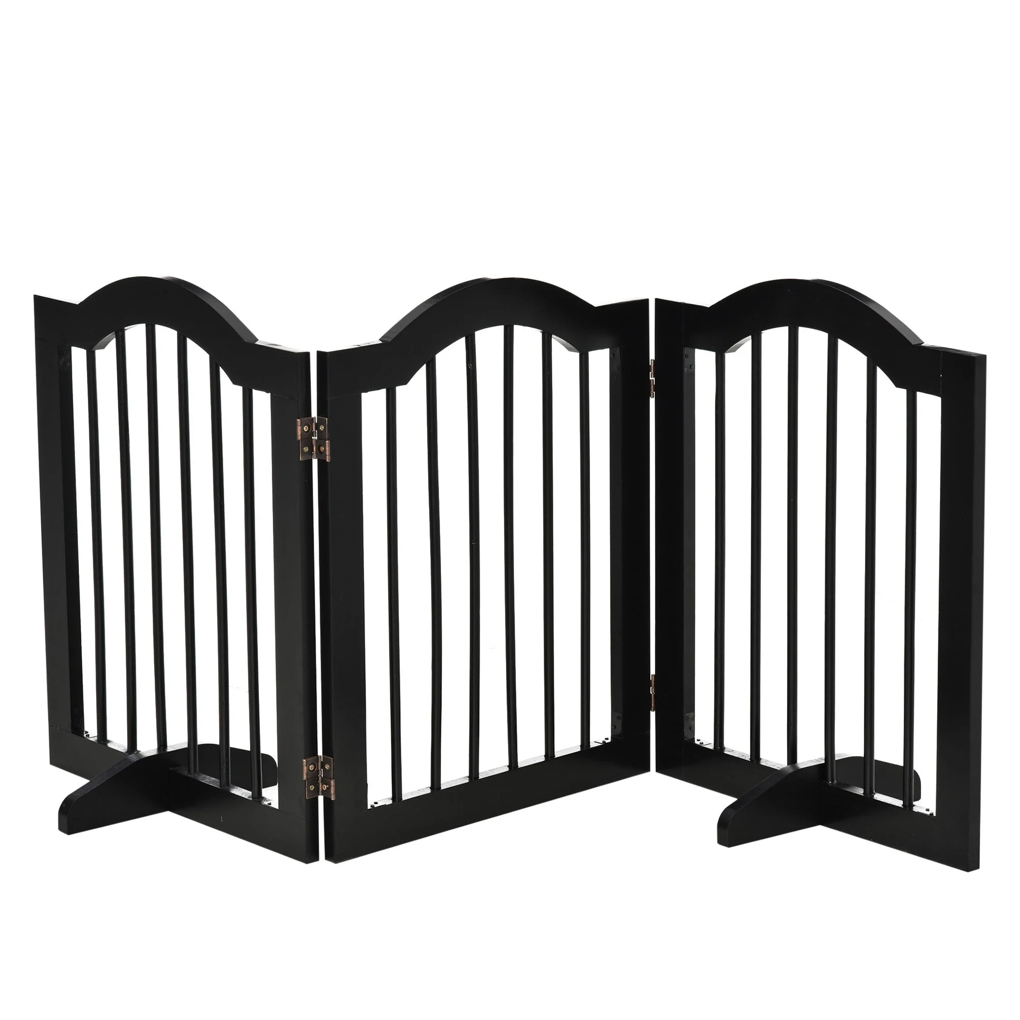PawHut Freestanding Pet Gate Wooden Dog Gate with Support Feet Foldable Pet Fence Safety Barrier for the House Doorway Stairs Black - Image 4