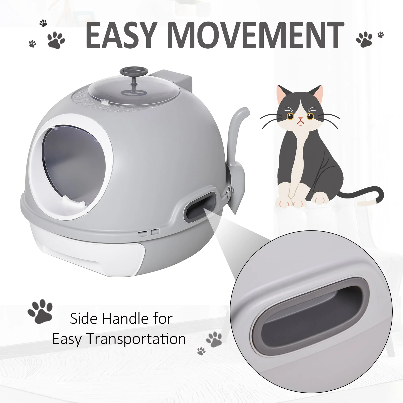 PawHut Futuristic Capsule-Shaped Cat Litter Box w/ 2 Doors Litter Scoop Drawer - Image 3