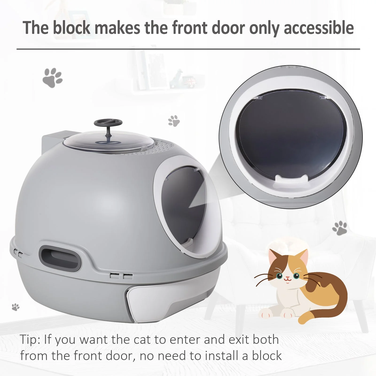 PawHut Futuristic Capsule-Shaped Cat Litter Box w/ 2 Doors Litter Scoop Drawer - Image 8