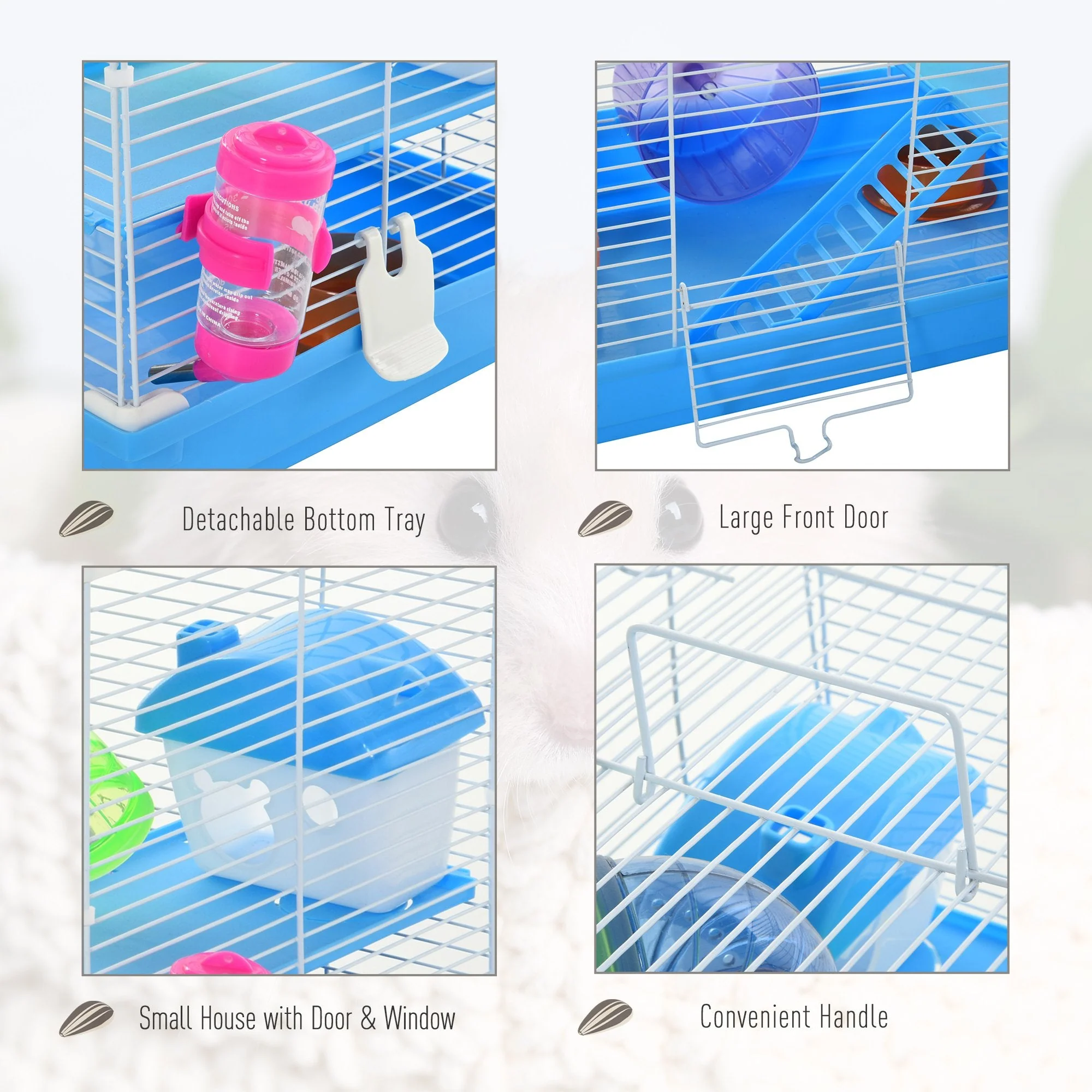 PawHut Hamster Cage Carrier Small Animal House with Exercise Wheels Tunnel Tube - Image 2