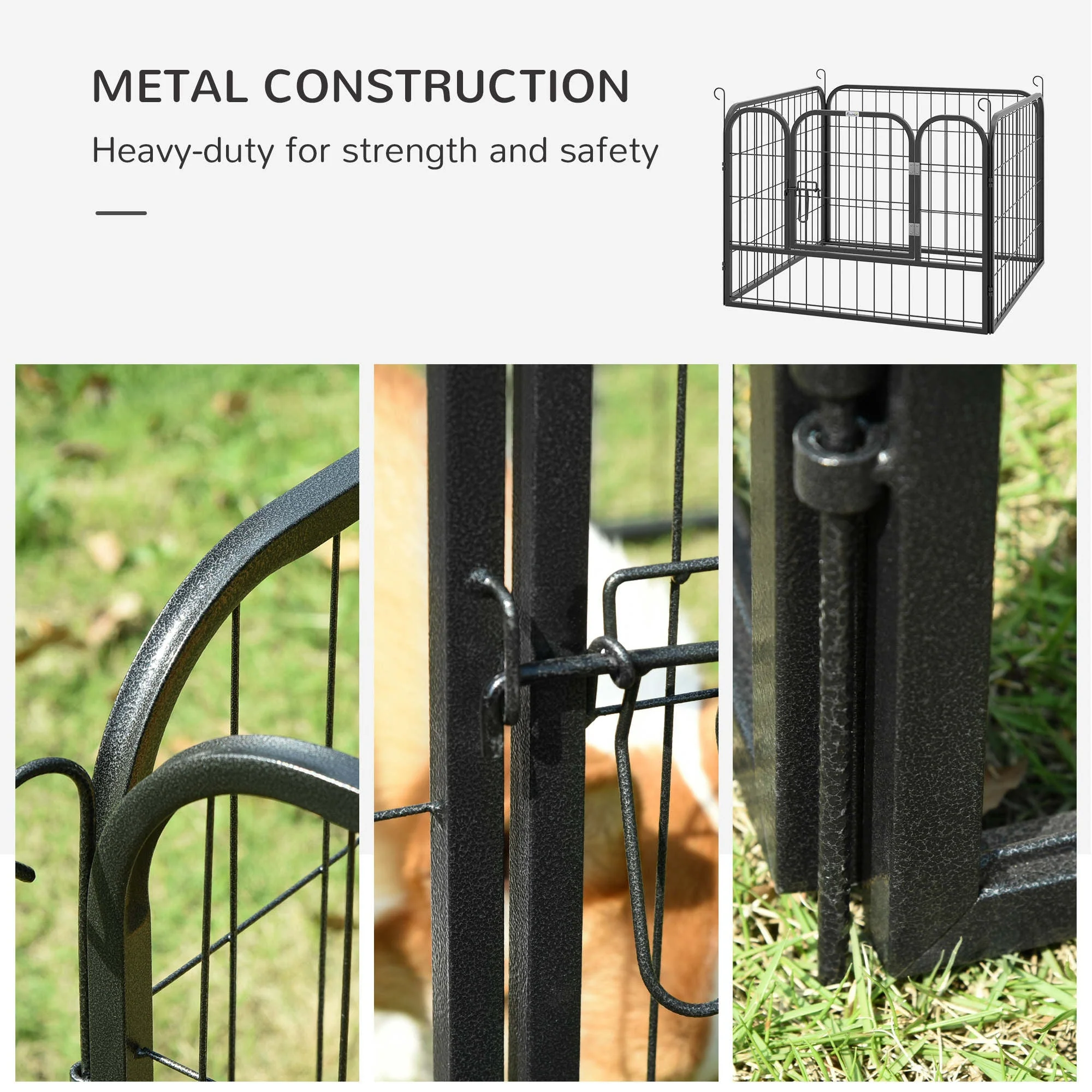 PawHut Heavy Duty Dog Pens Pet Puppy Metal PlayPen 4 Panel Foldable Dog Crate Kennel 82 x 82 x 60 cm - Image 6
