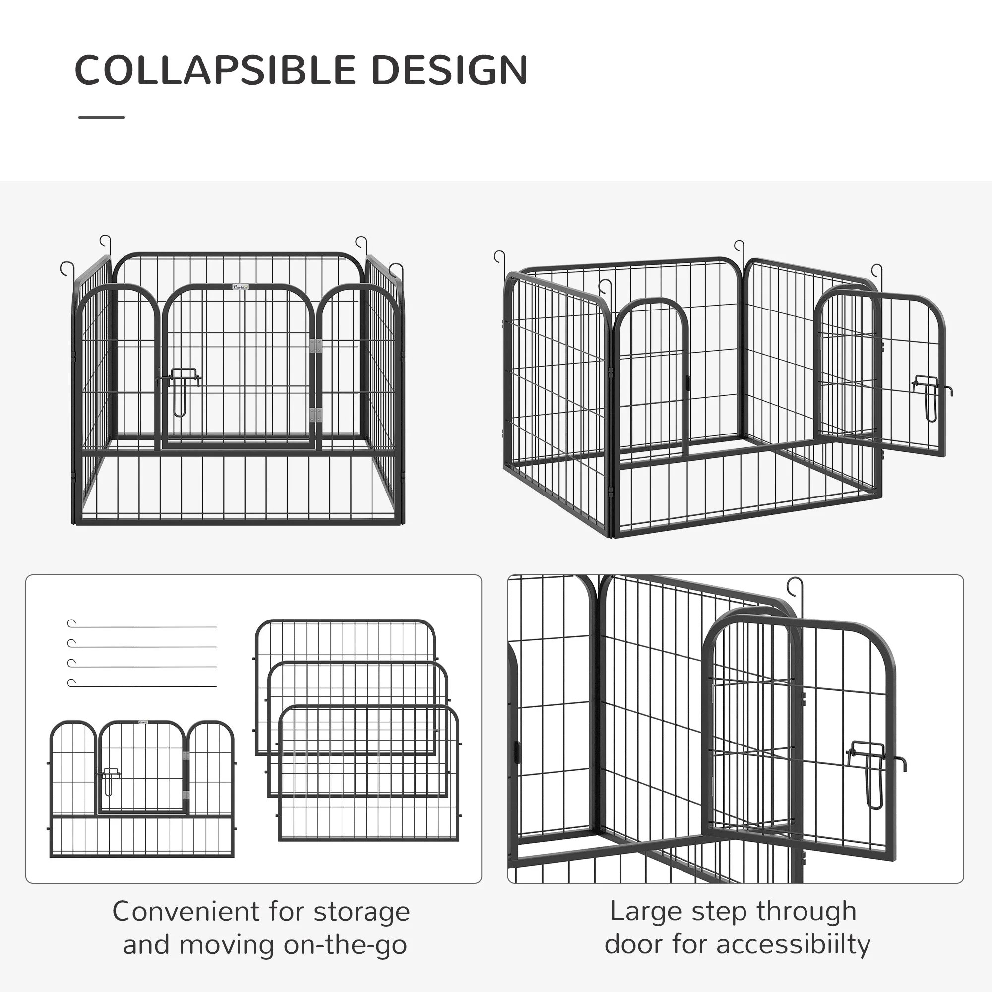 PawHut Heavy Duty Dog Pens Pet Puppy Metal PlayPen 4 Panel Foldable Dog Crate Kennel 82 x 82 x 60 cm - Image 7
