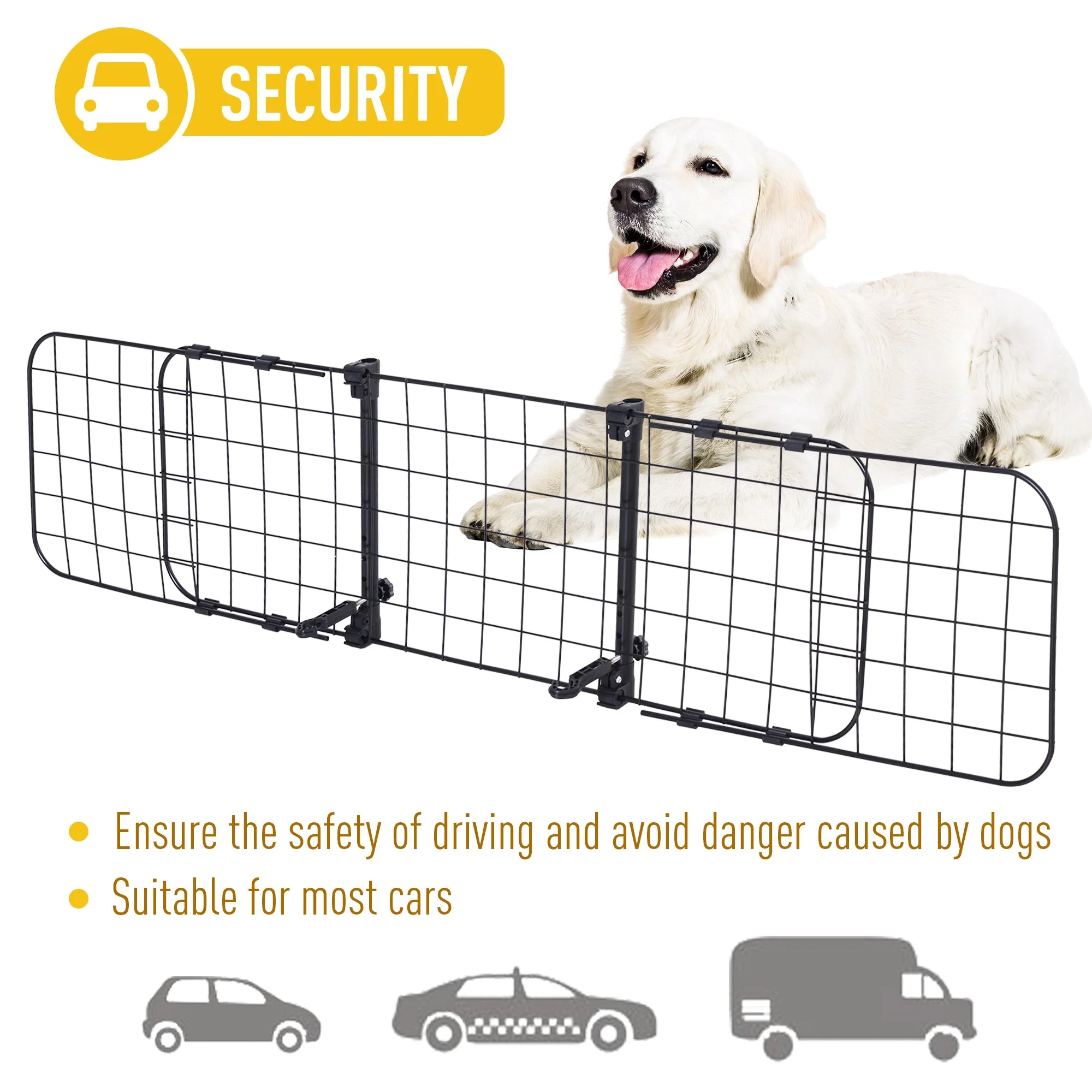 PawHut Heavy Duty Pet Dog Car Barrier Adjustable Ventilated Mesh Wire Guard Auto Vehicle Fence Protector SUVs Black - Image 5