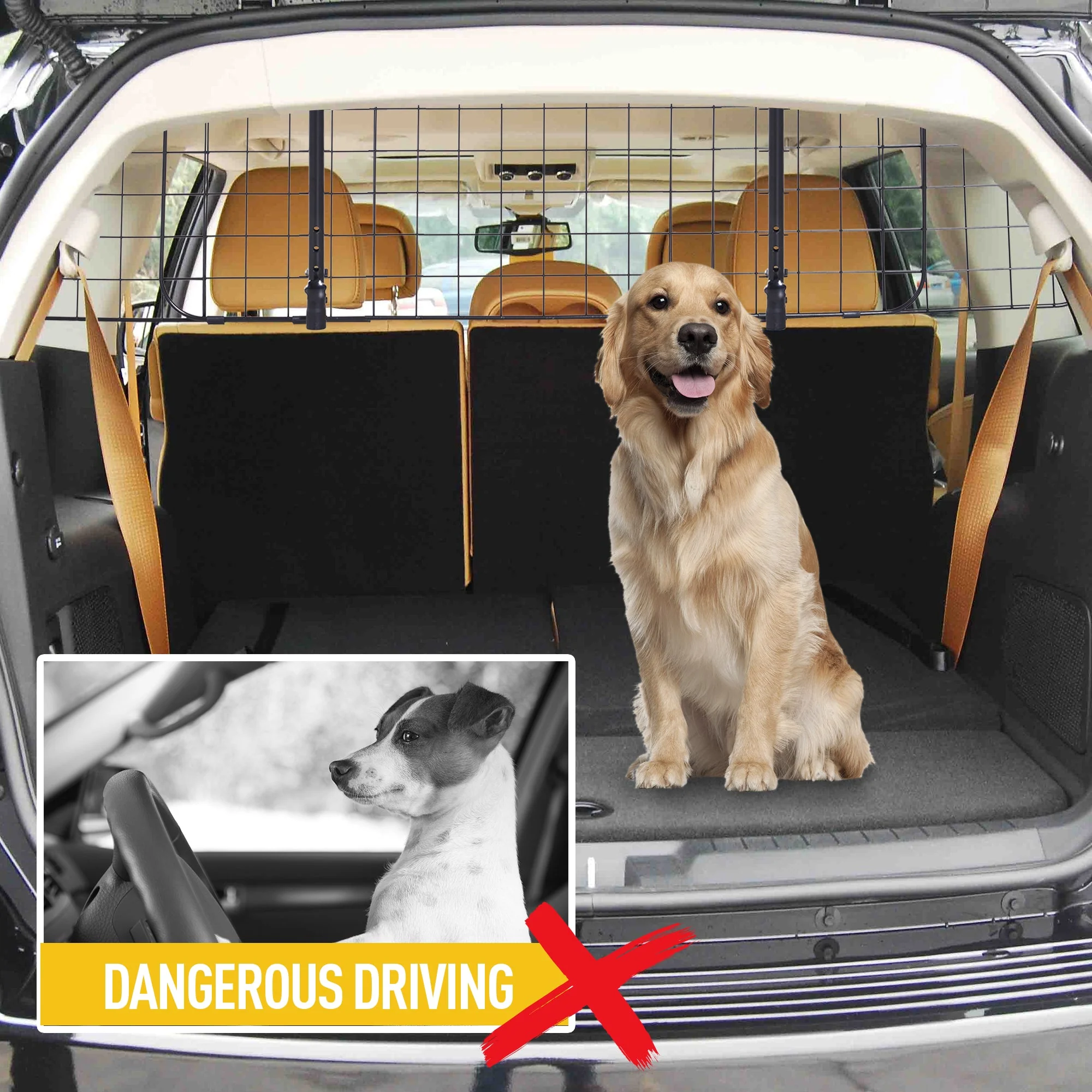PawHut Heavy Duty Pet Dog Car Barrier Adjustable Ventilated Mesh Wire Guard Auto Vehicle Fence Protector SUVs Black - Image 6