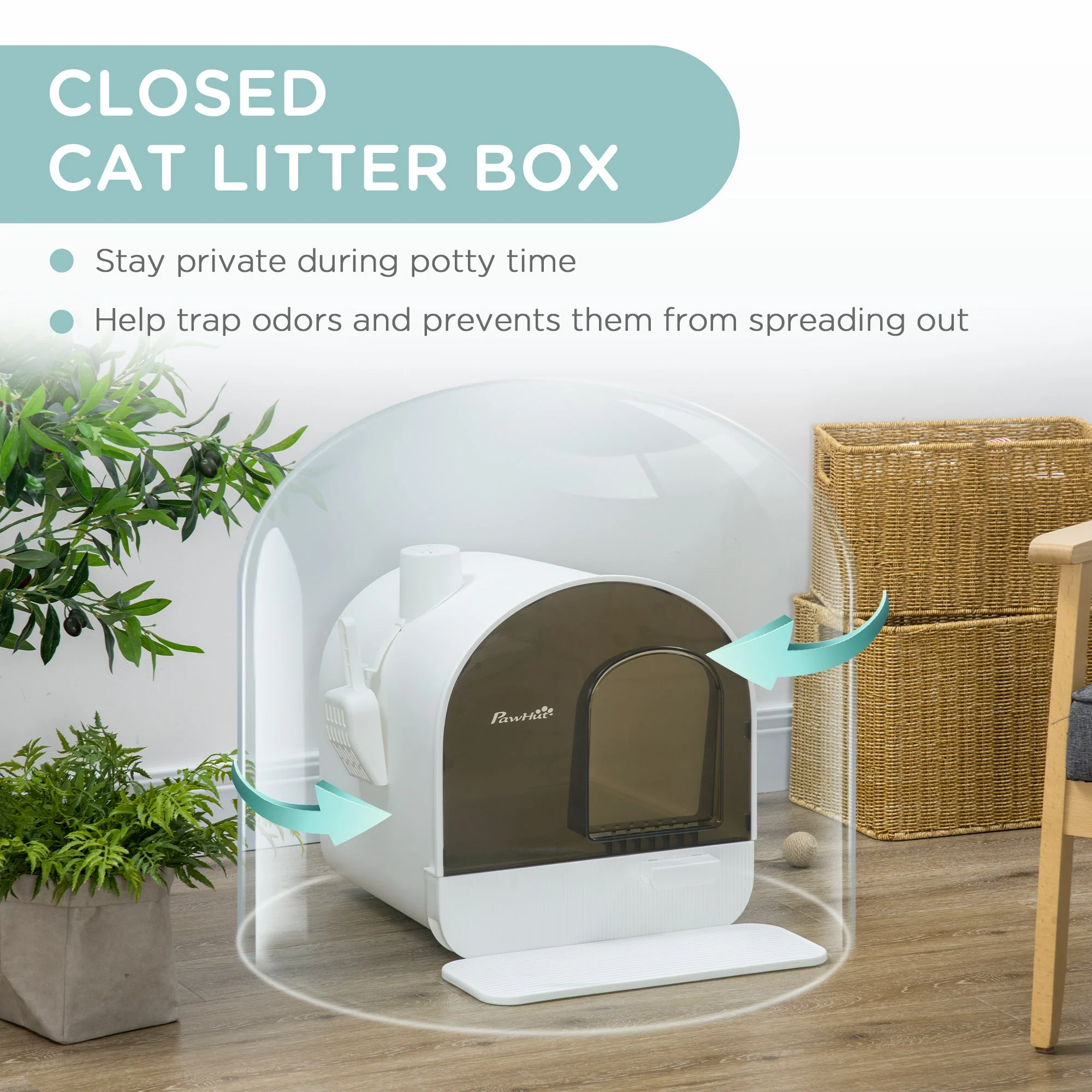 Pawhut Hooded Cat Litter Box Kitten Litter Tray With Lid Scoop Filter Flap Door - Image 4