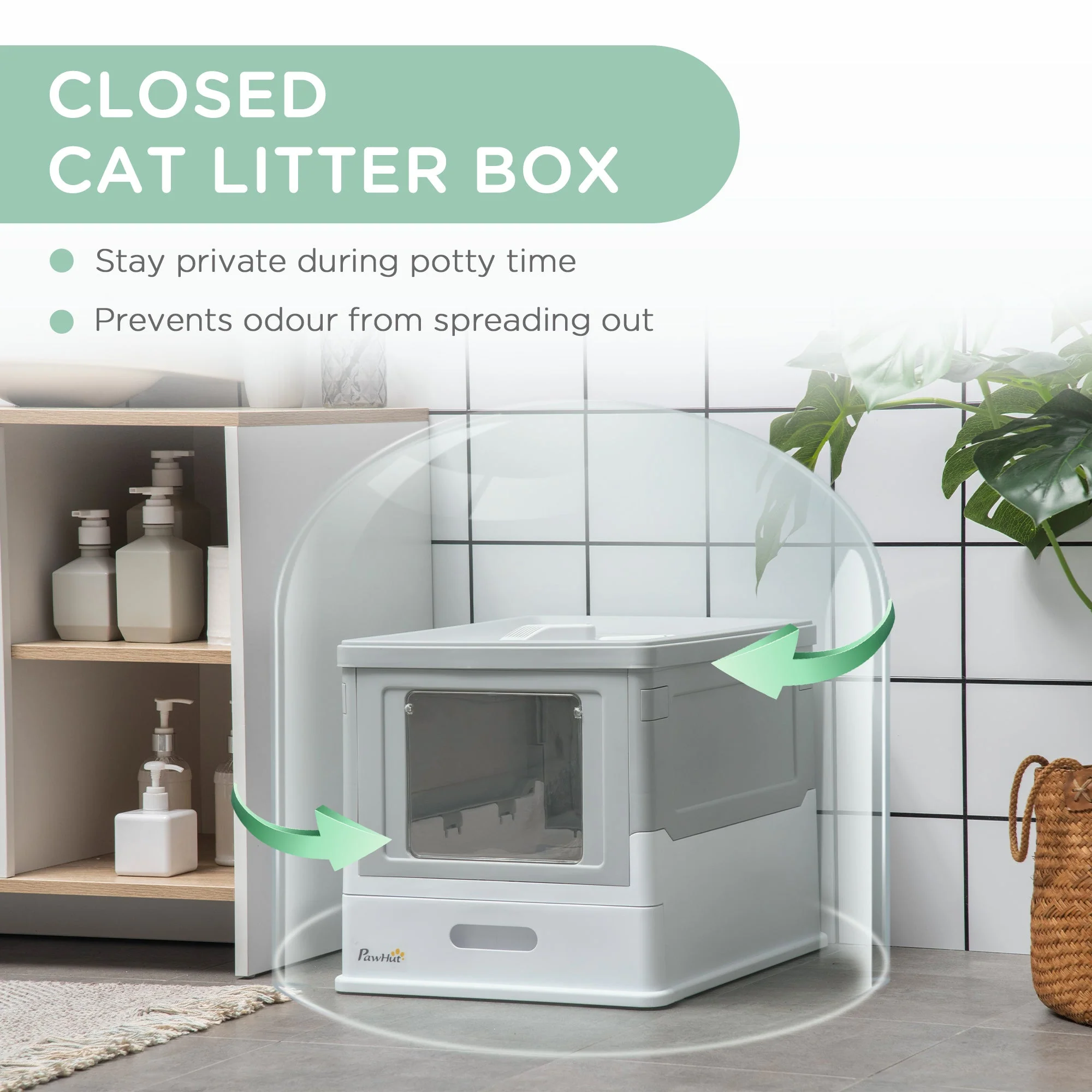 PawHut Hooded Cat Litter Box Scoop Included - Image 3