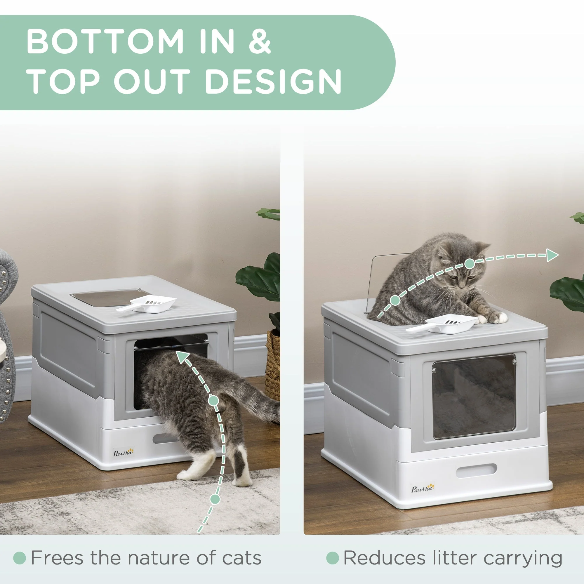 PawHut Hooded Cat Litter Box Scoop Included - Image 7