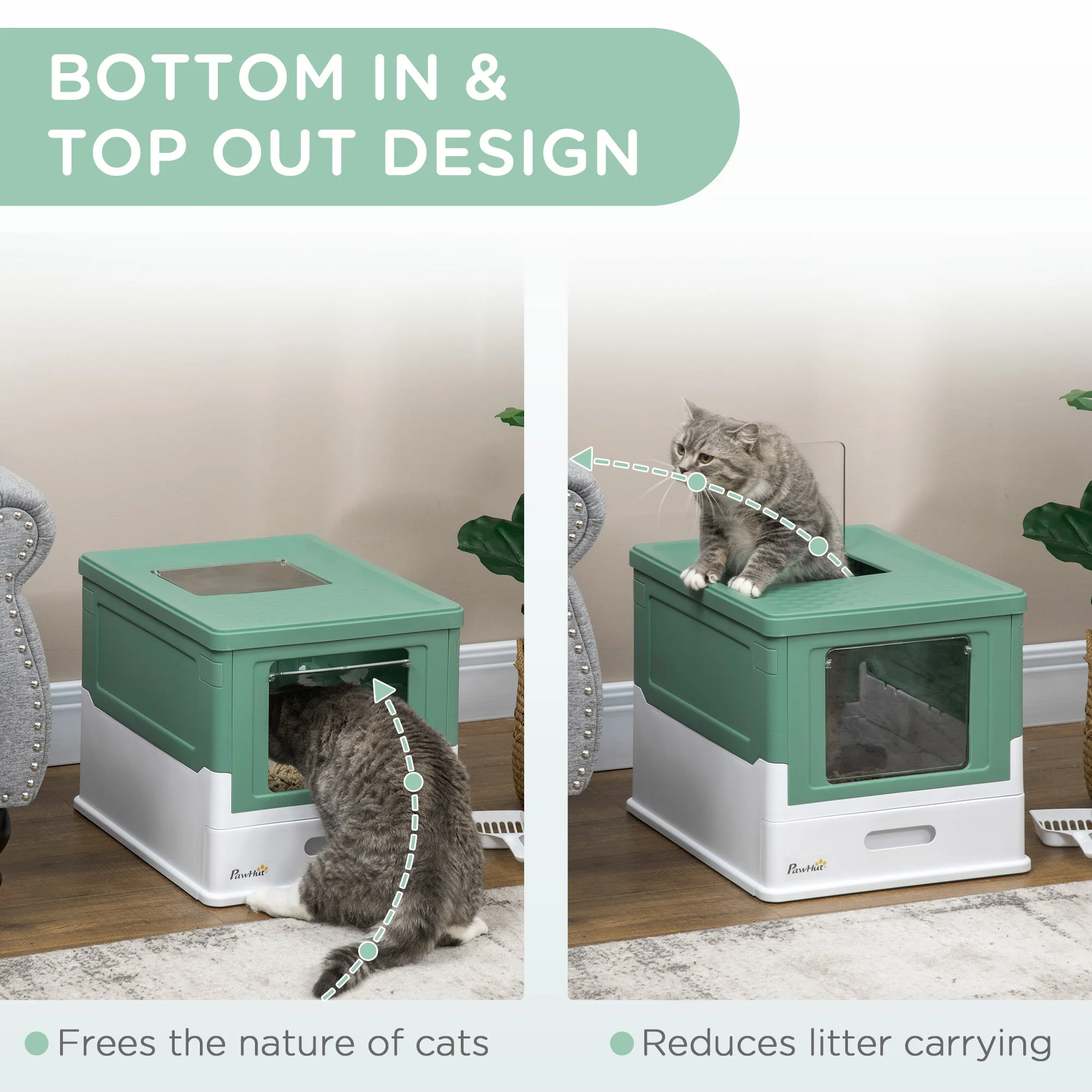PawHut Hooded Cat Litter Box Scoop Included - Image 2