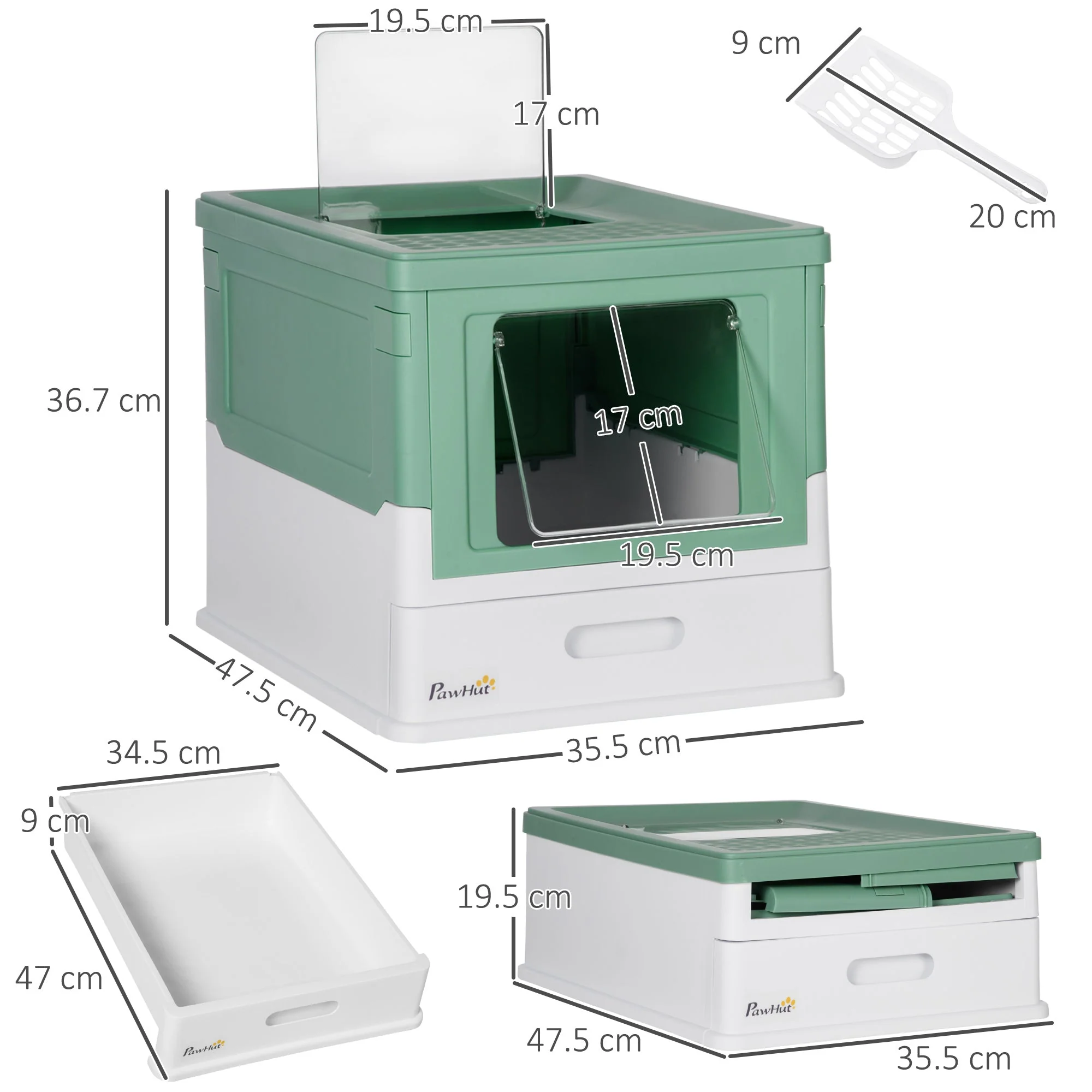 PawHut Hooded Cat Litter Box Scoop Included - Image 4