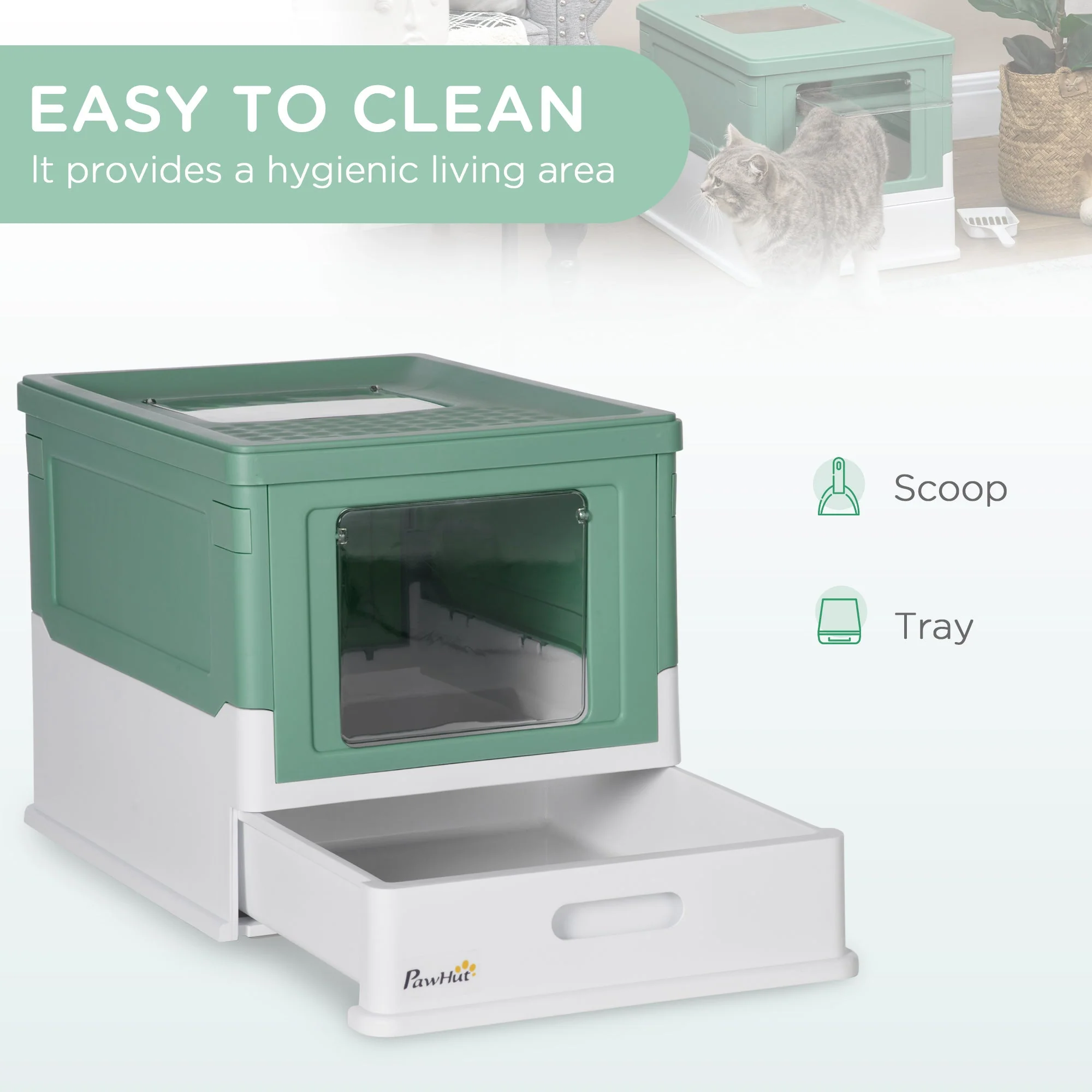 PawHut Hooded Cat Litter Box Scoop Included - Image 5