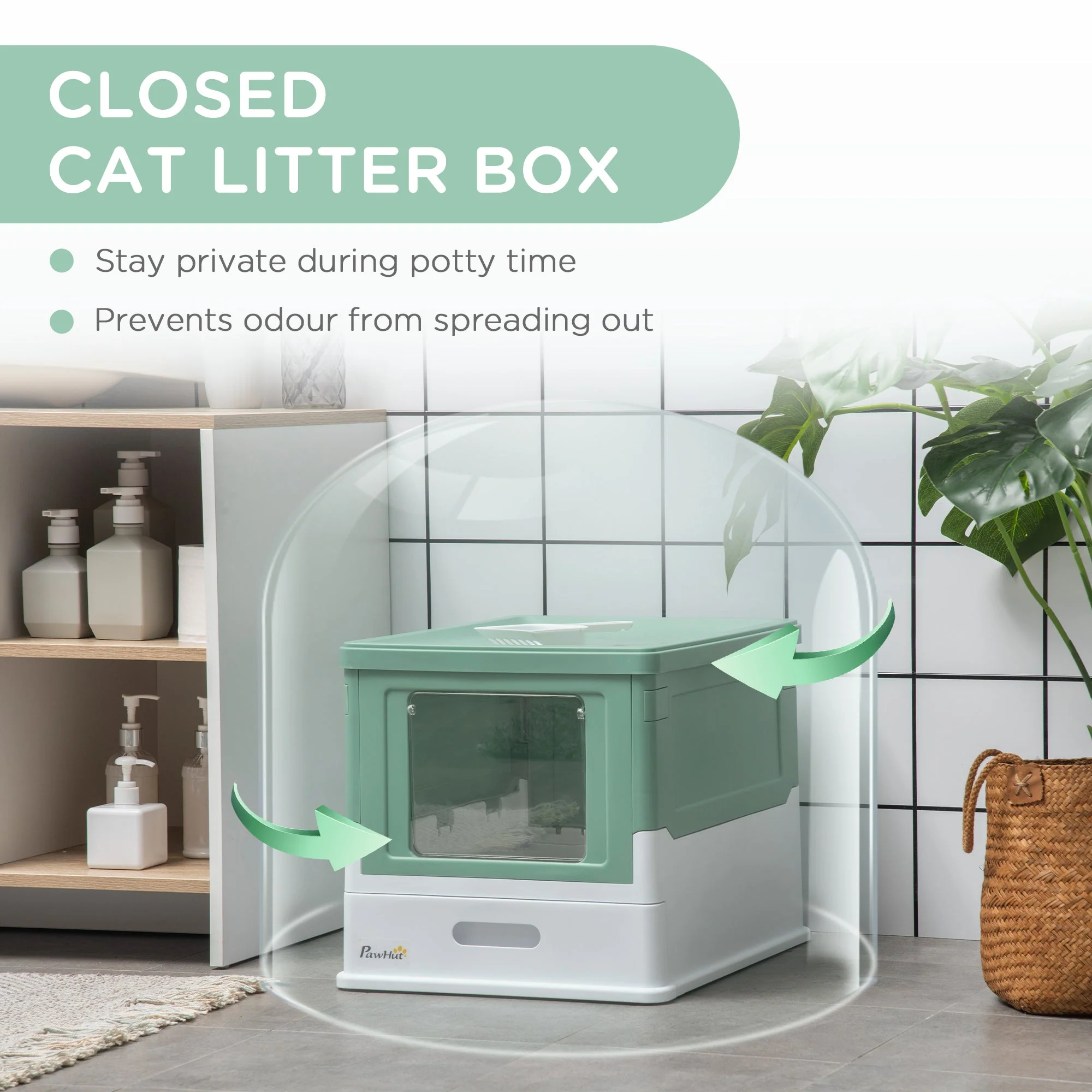 PawHut Hooded Cat Litter Box Scoop Included - Image 6
